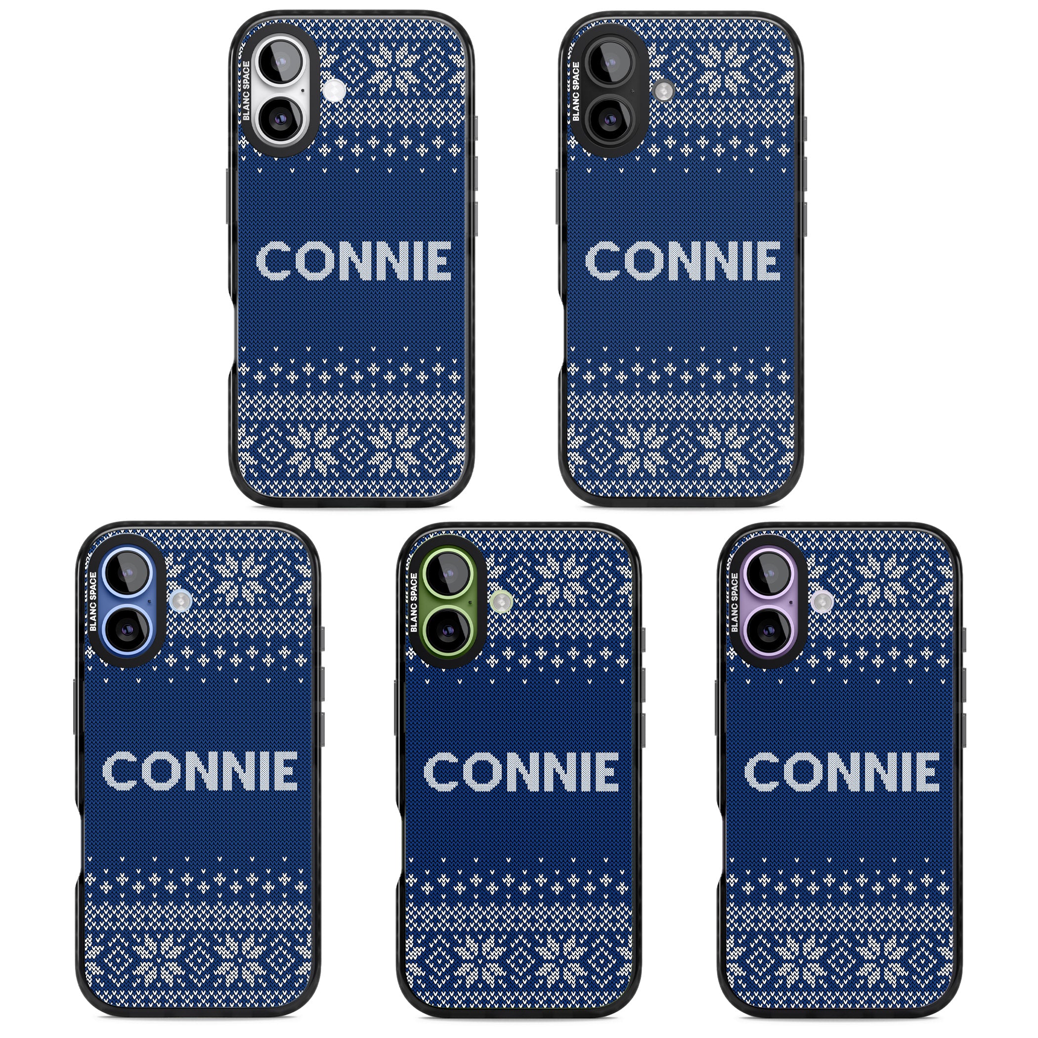 Personalised Blue Knitted Christmas iPhone 17 Impact Pro Black Phone Case APT Impact Protection