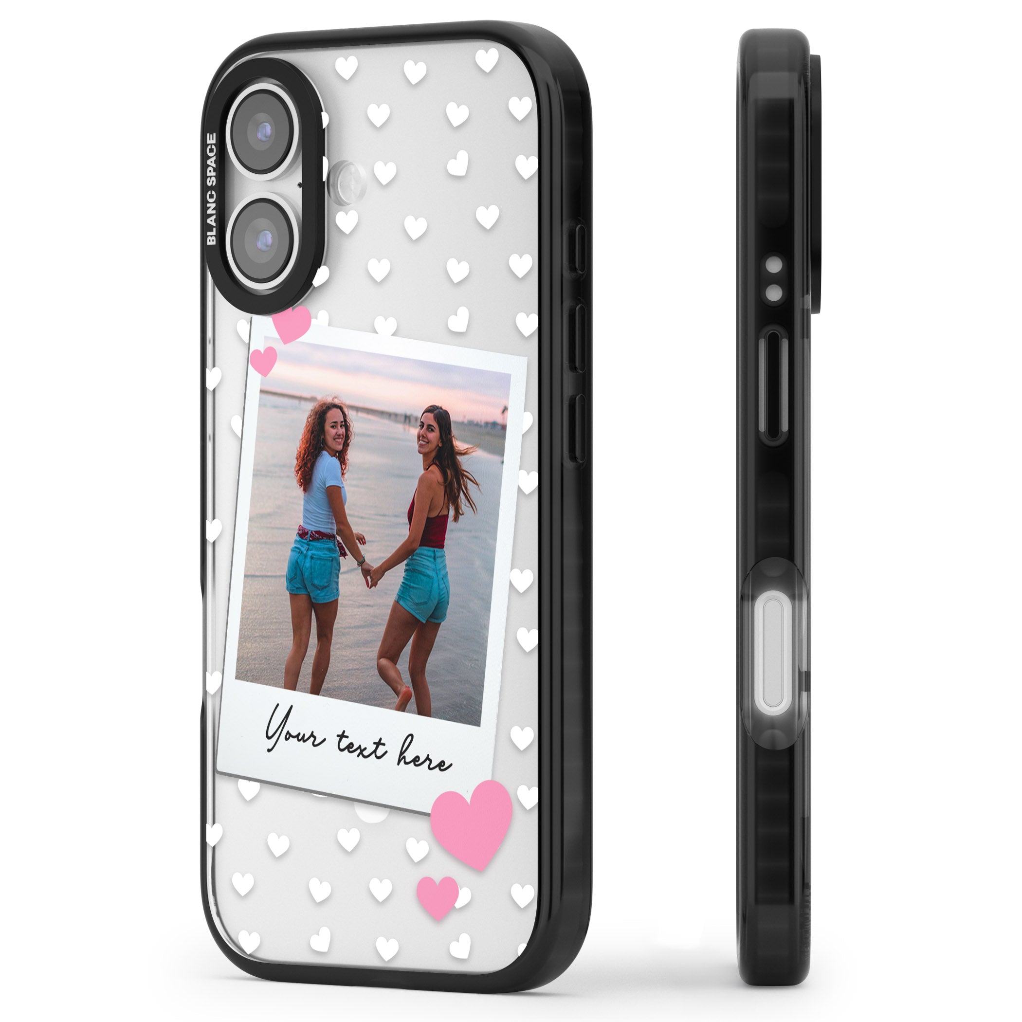 Personalised Hearts Instant Camera Photo iPhone 17 Impact Pro Black Phone Case Side Profile