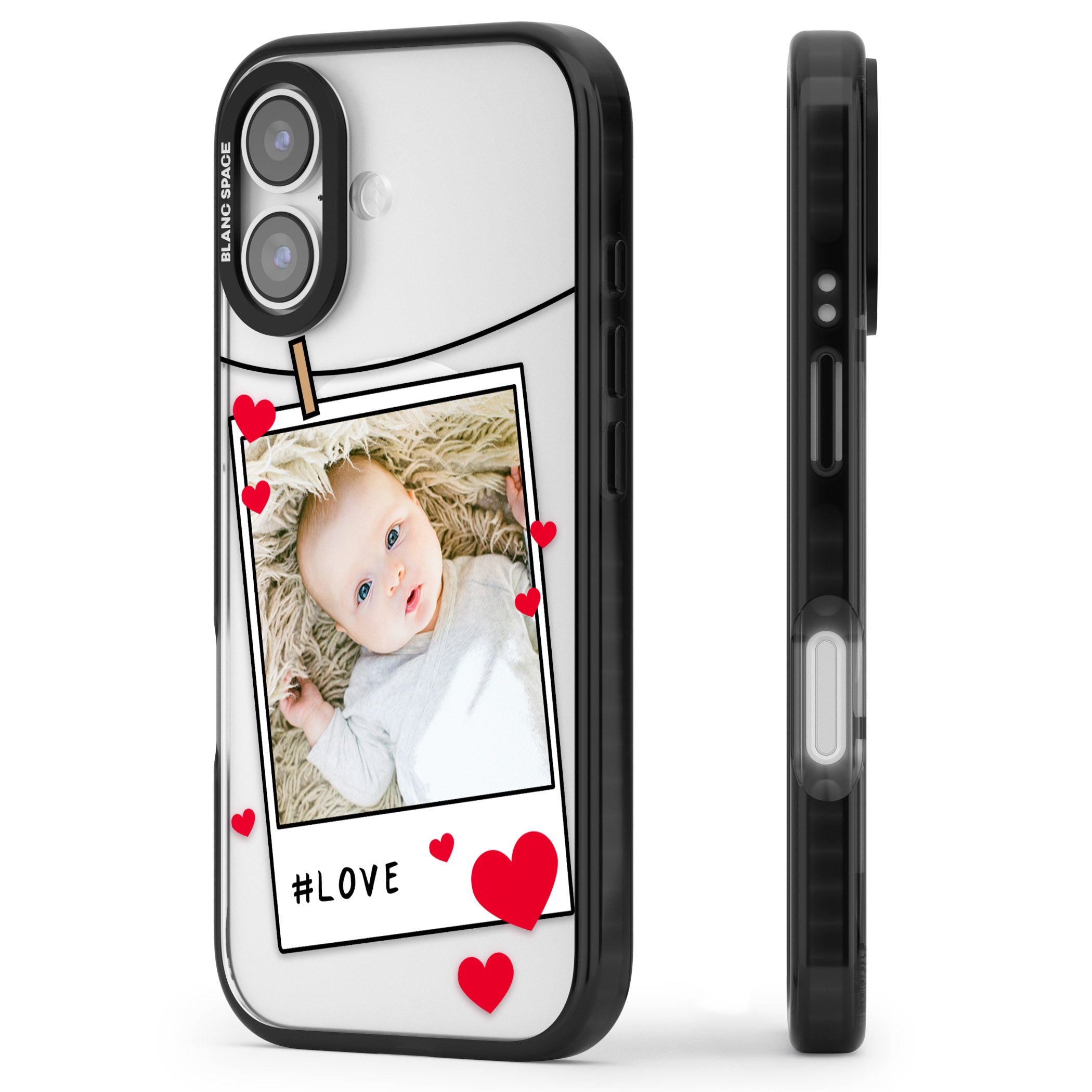 Personalised Paperclip & Hearts Instant Camera Photo iPhone 17 Impact Pro Black Phone Case Side Profile