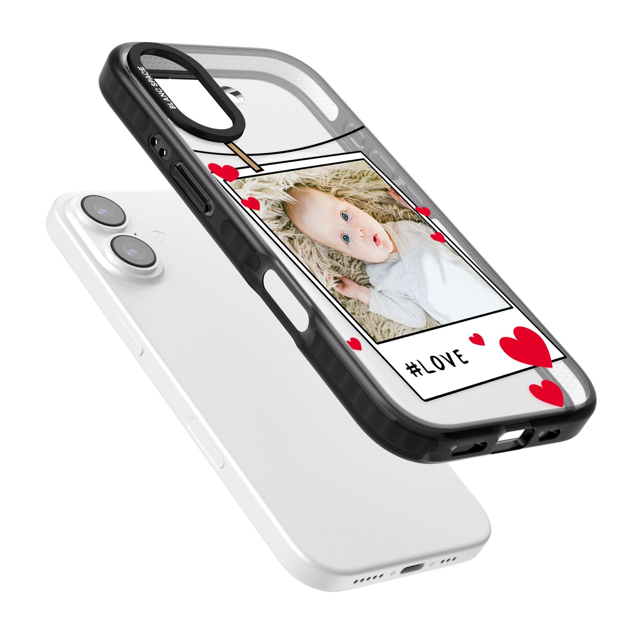 Personalised Paperclip & Hearts Instant Camera Photo iPhone 17 Impact Pro Black Phone Case Colours