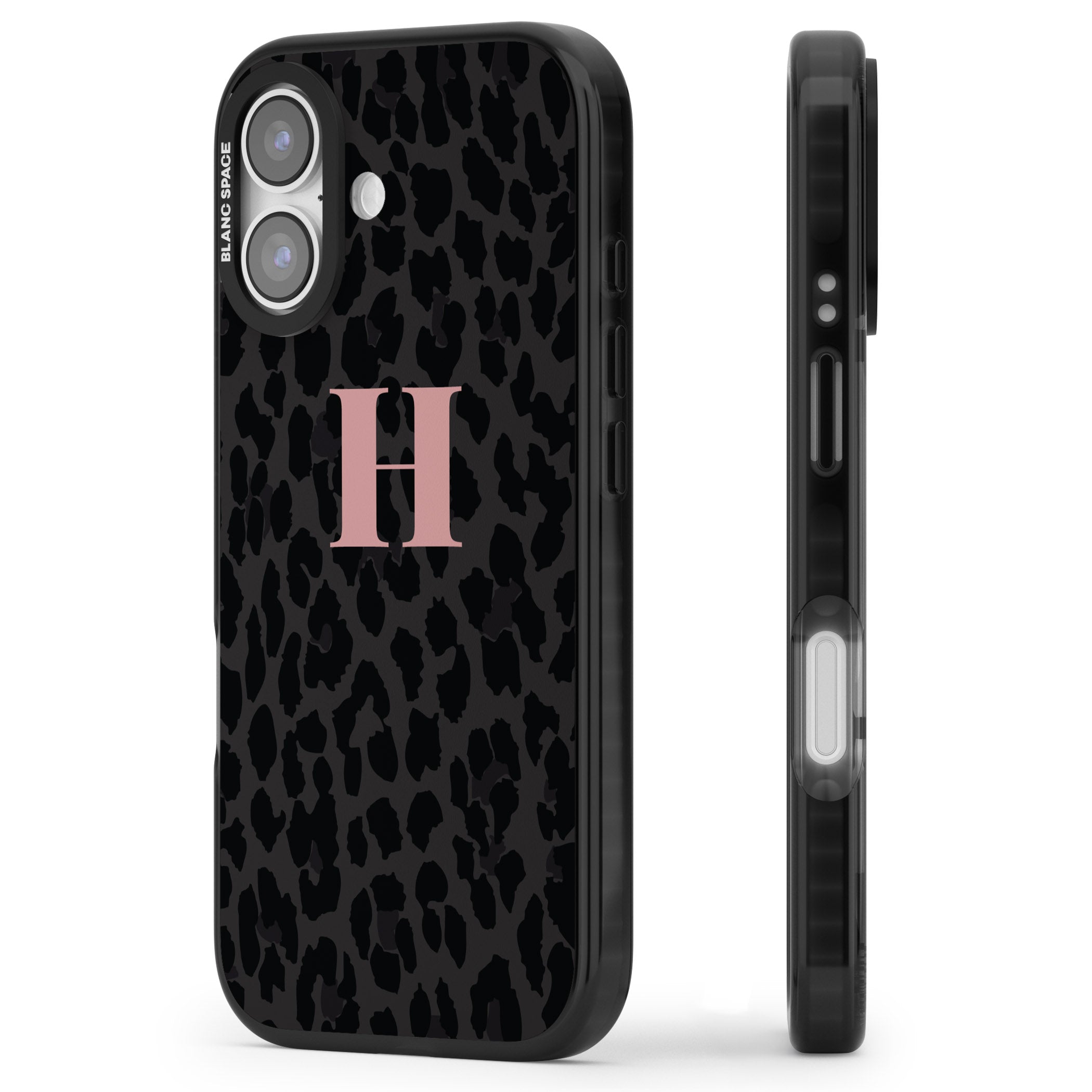 Personalised Pink Leopard Monogram iPhone 17 Impact Pro Black Phone Case Side Profile