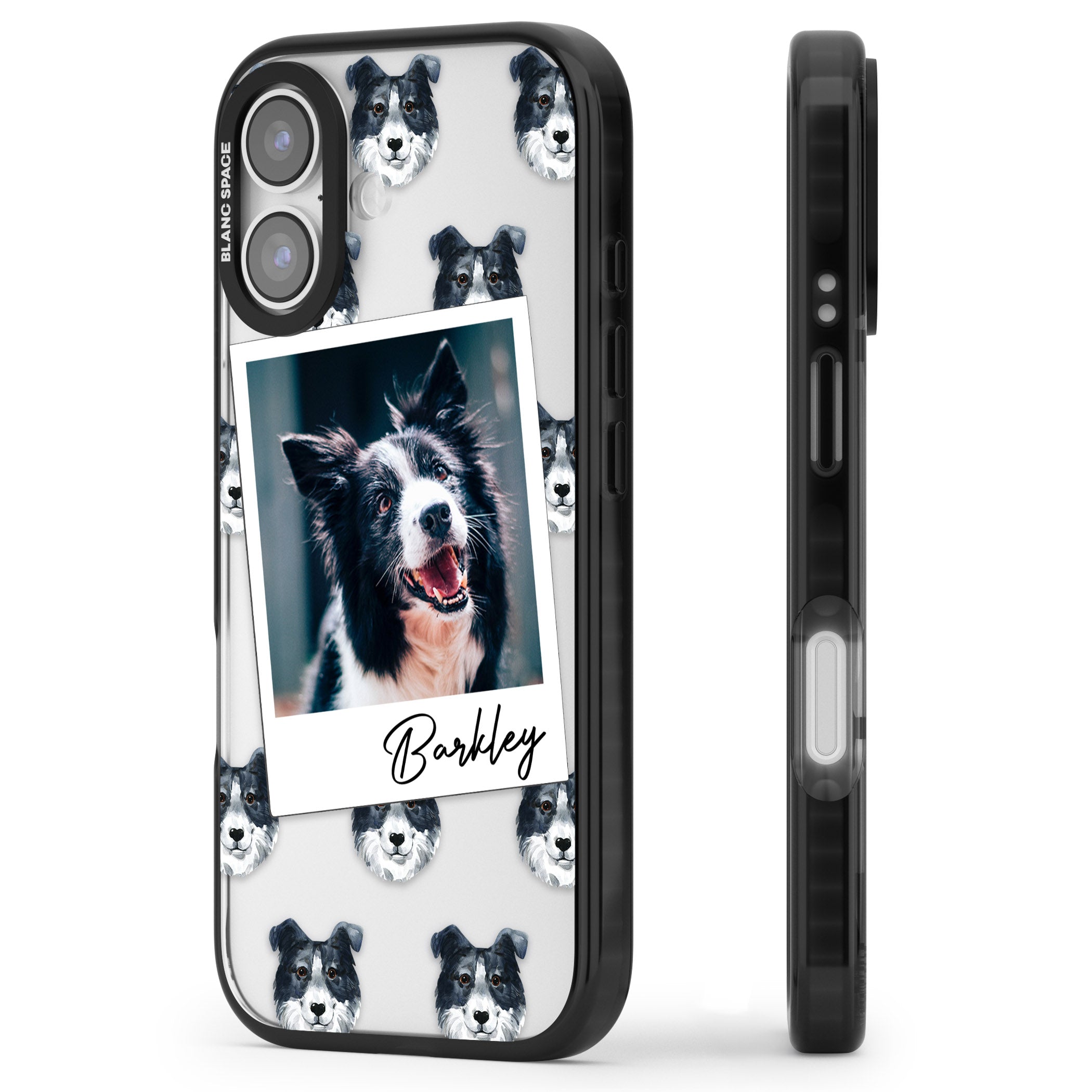 Personalised Border Collie Instant Camera Photo iPhone 17 Impact Pro Black Phone Case Side Profile