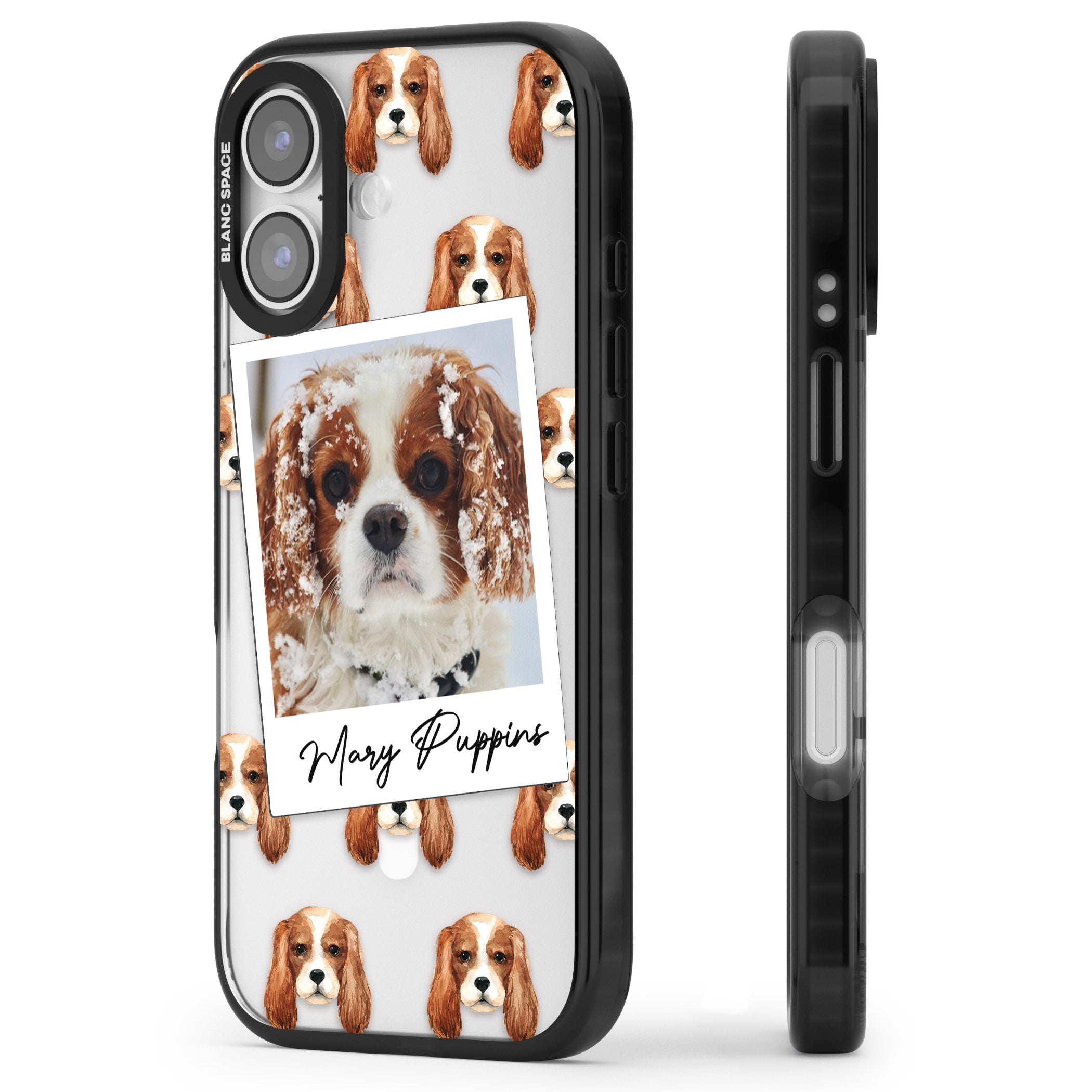 Personalised Cavalier King Charles Instant Camera Photo iPhone 17 Impact Pro Black Phone Case Side Profile