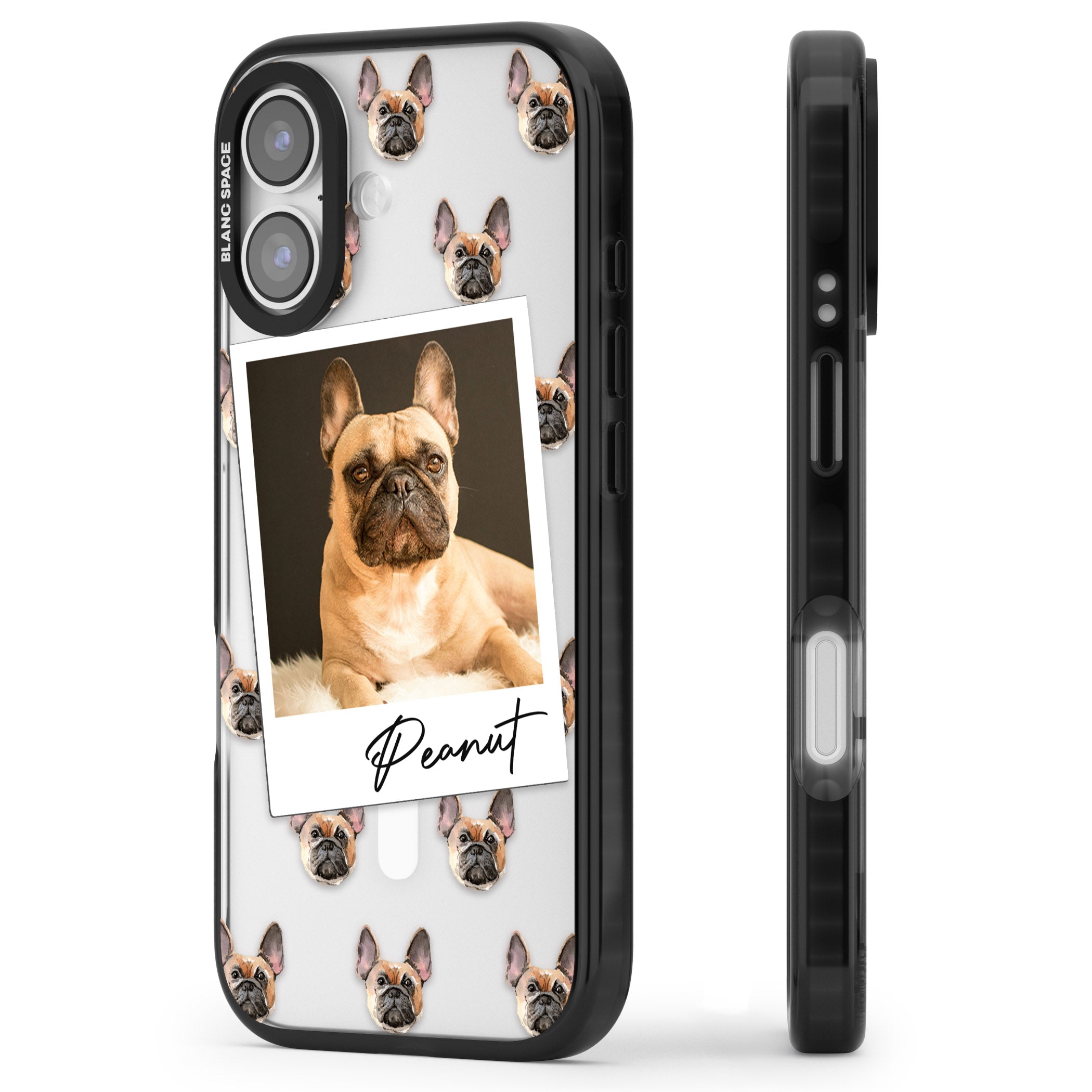 Personalised Tan French Bulldog Instant Camera Photo iPhone 17 Impact Pro Black Phone Case Side Profile