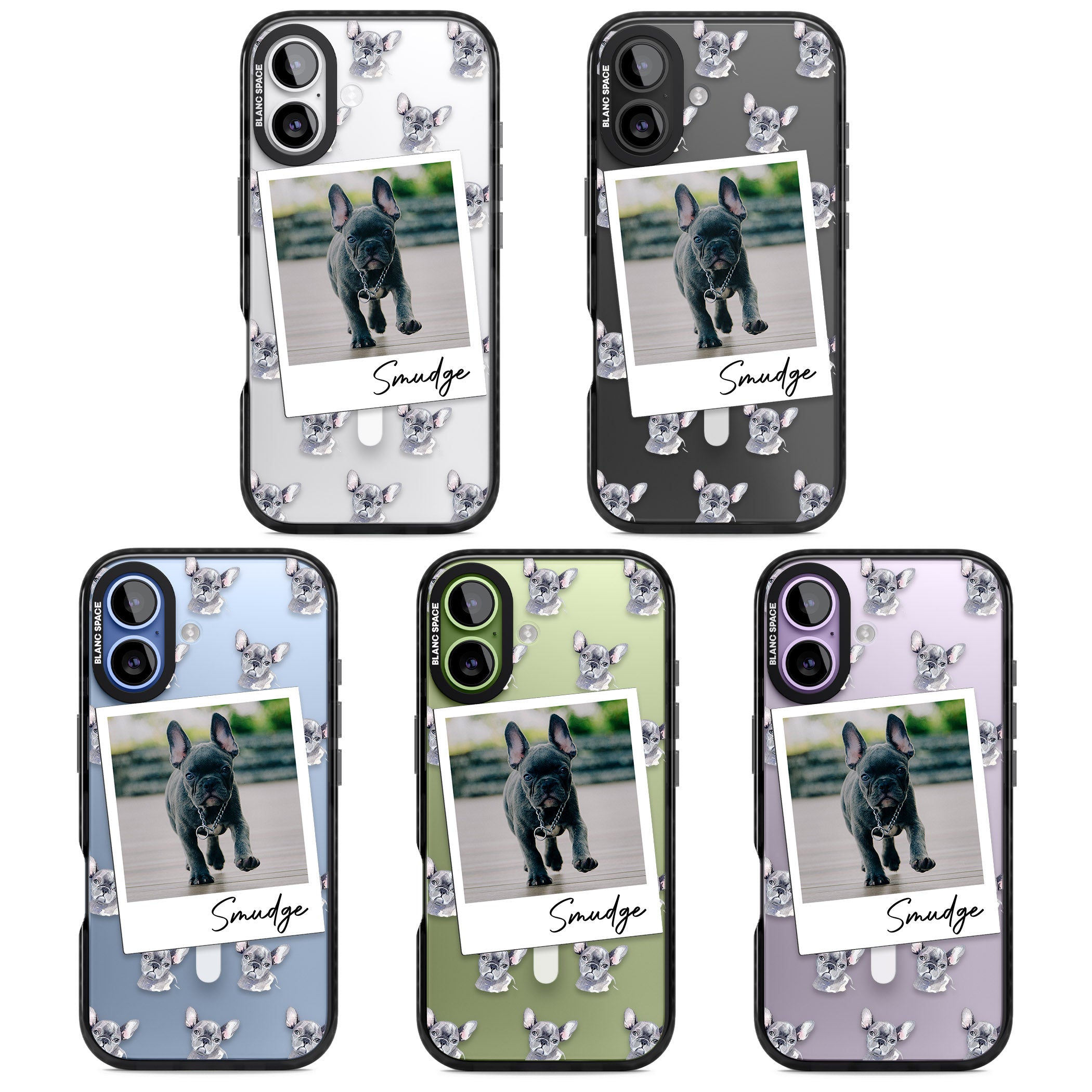 Personalised Grey French Bulldog Instant Camera Photo iPhone 17 Impact Pro Black Phone Case APT Impact Protection