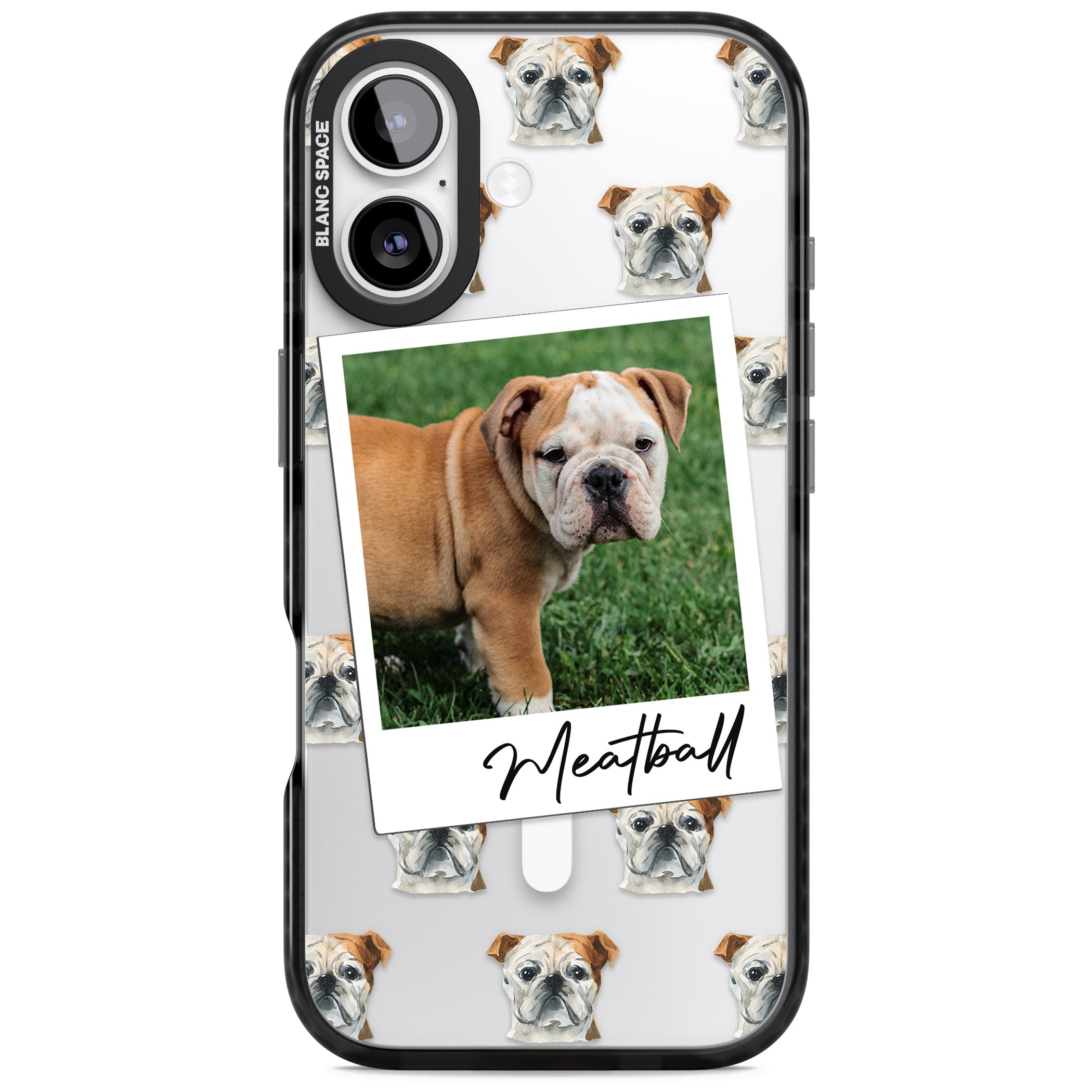 Personalised English Bulldog Instant Camera Photo iPhone 17 Impact Pro Black Phone Case
