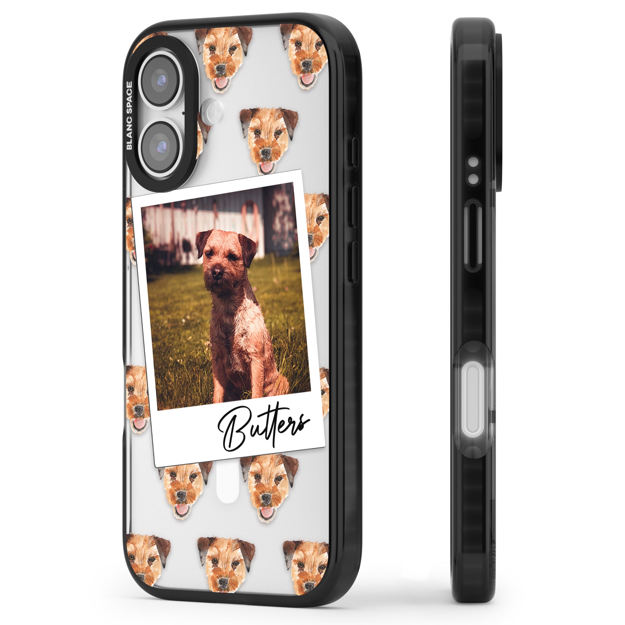 Personalised Border Terrier Instant Camera Photo iPhone 17 Impact Pro Black Phone Case Side Profile