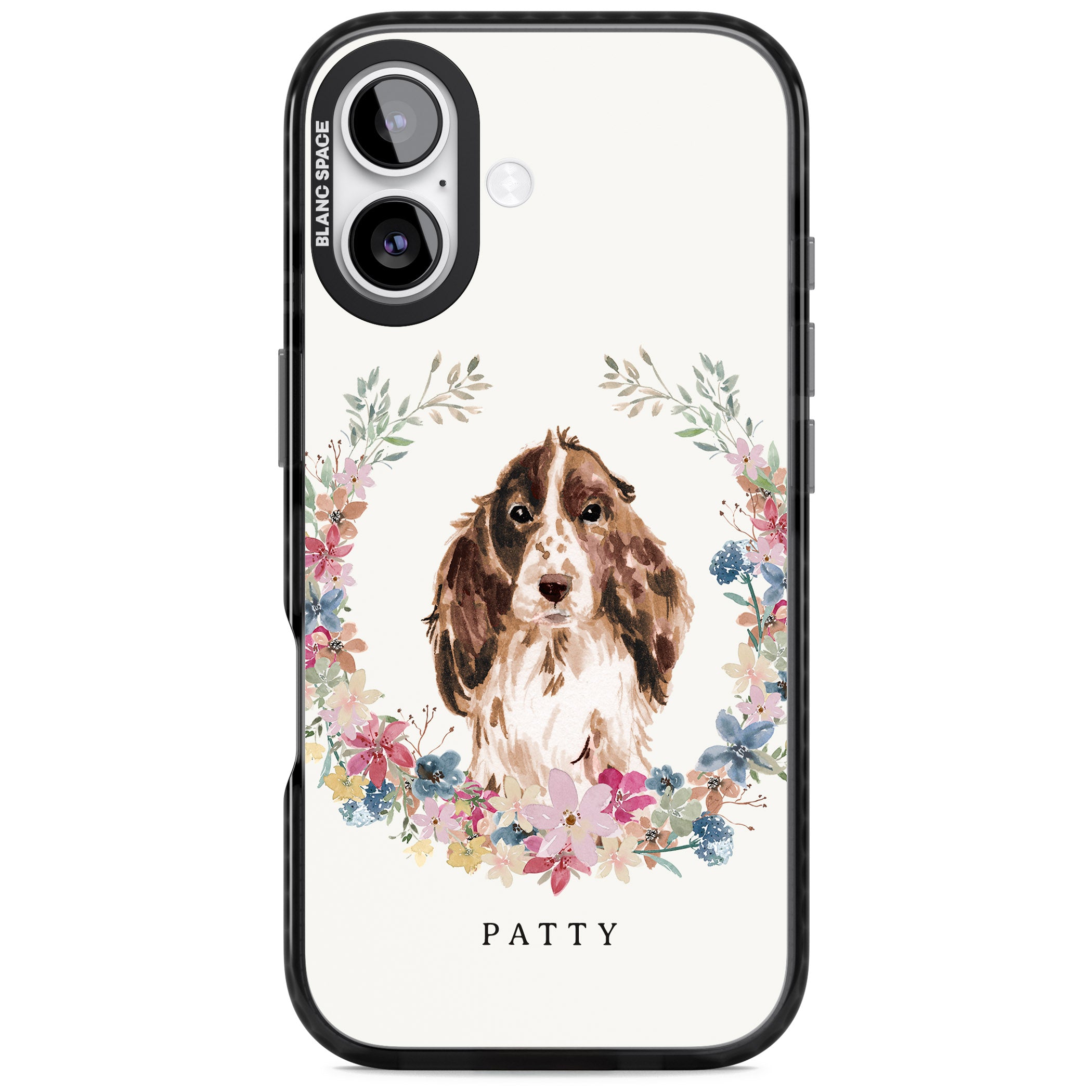 Personalised Cocker Spaniel Floral Portrait iPhone 17 Impact Pro Black Phone Case