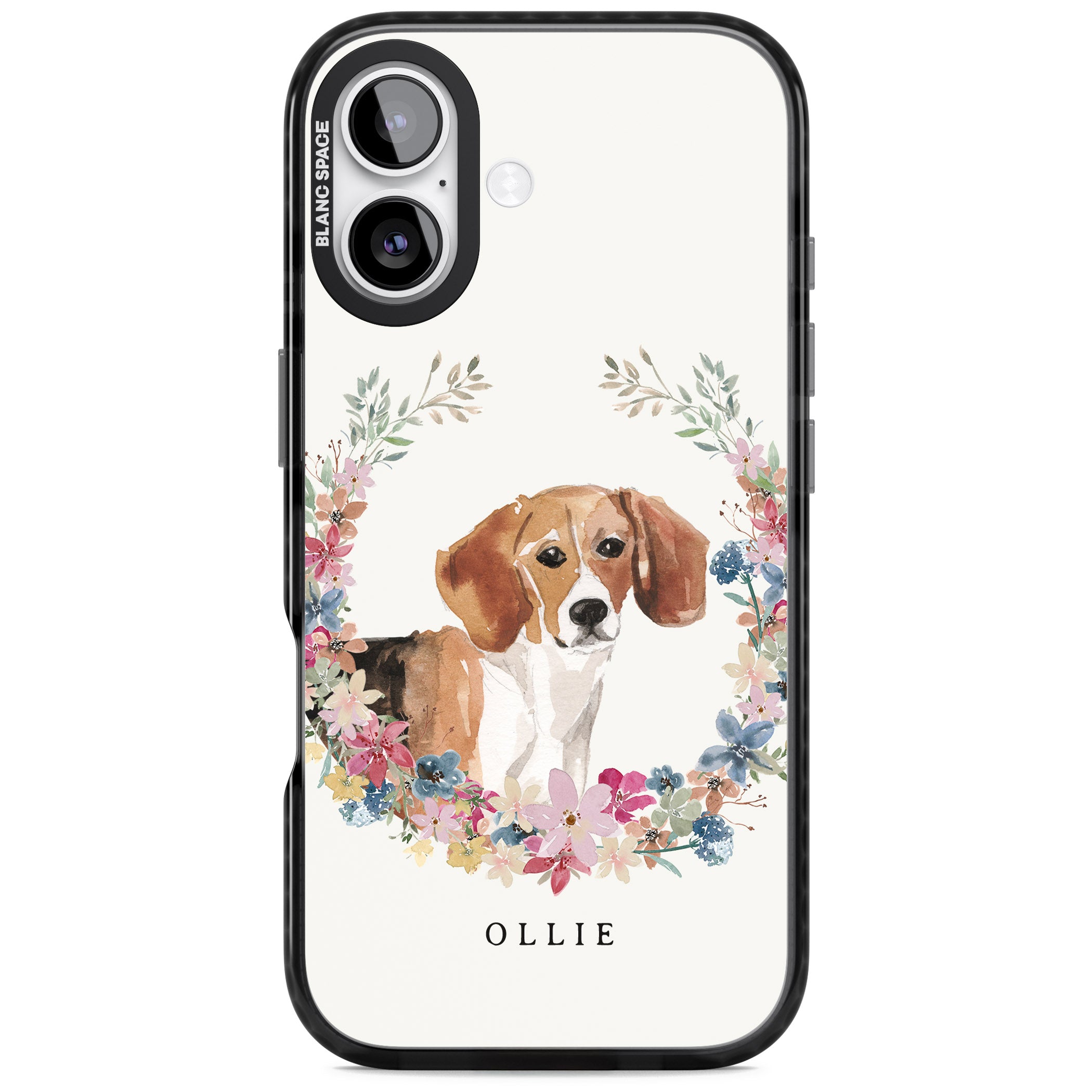 Personalised Beagle Floral Portrait iPhone 17 Impact Pro Black Phone Case