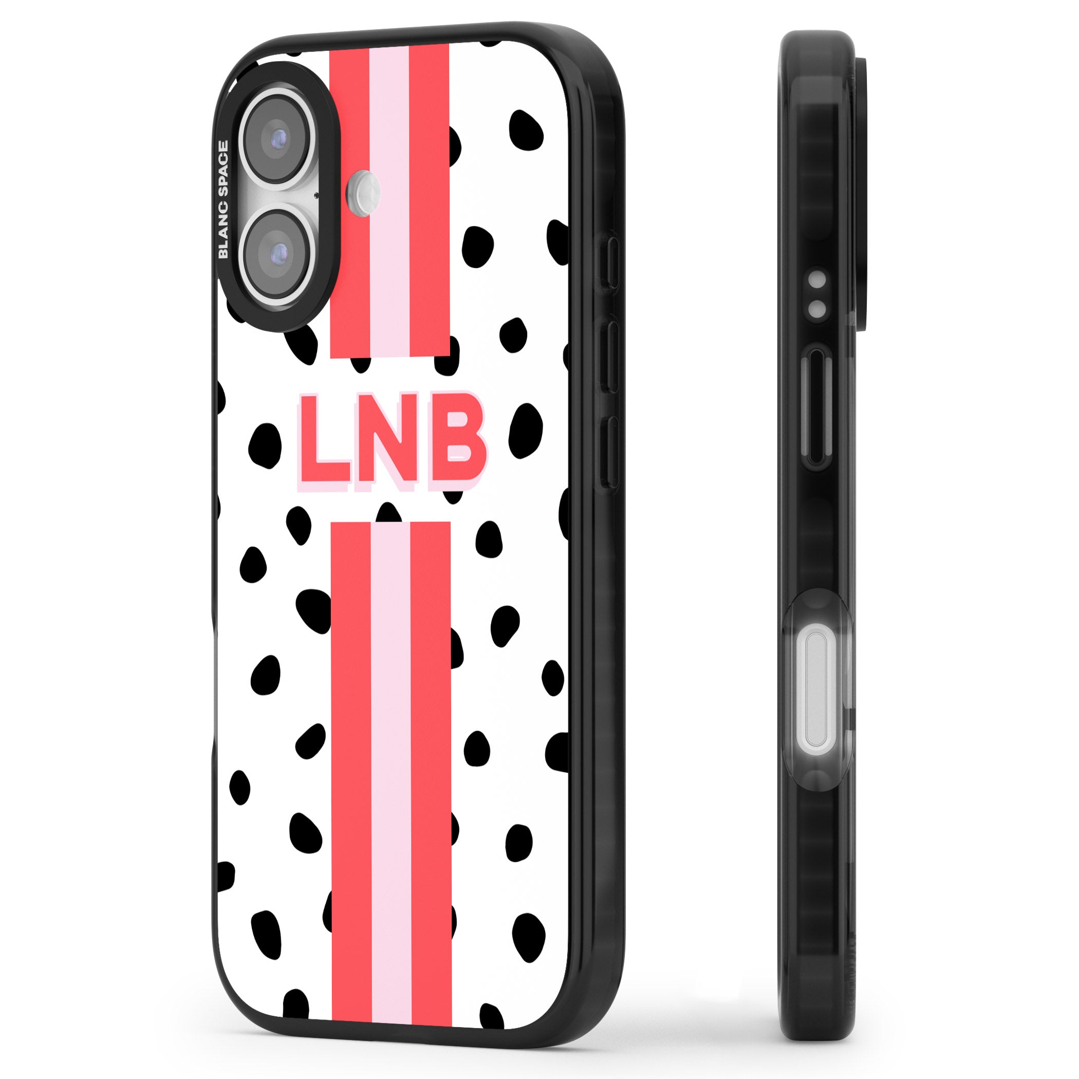 Personalised Polka & Pink Stripe iPhone 17 Impact Pro Black Phone Case Side Profile