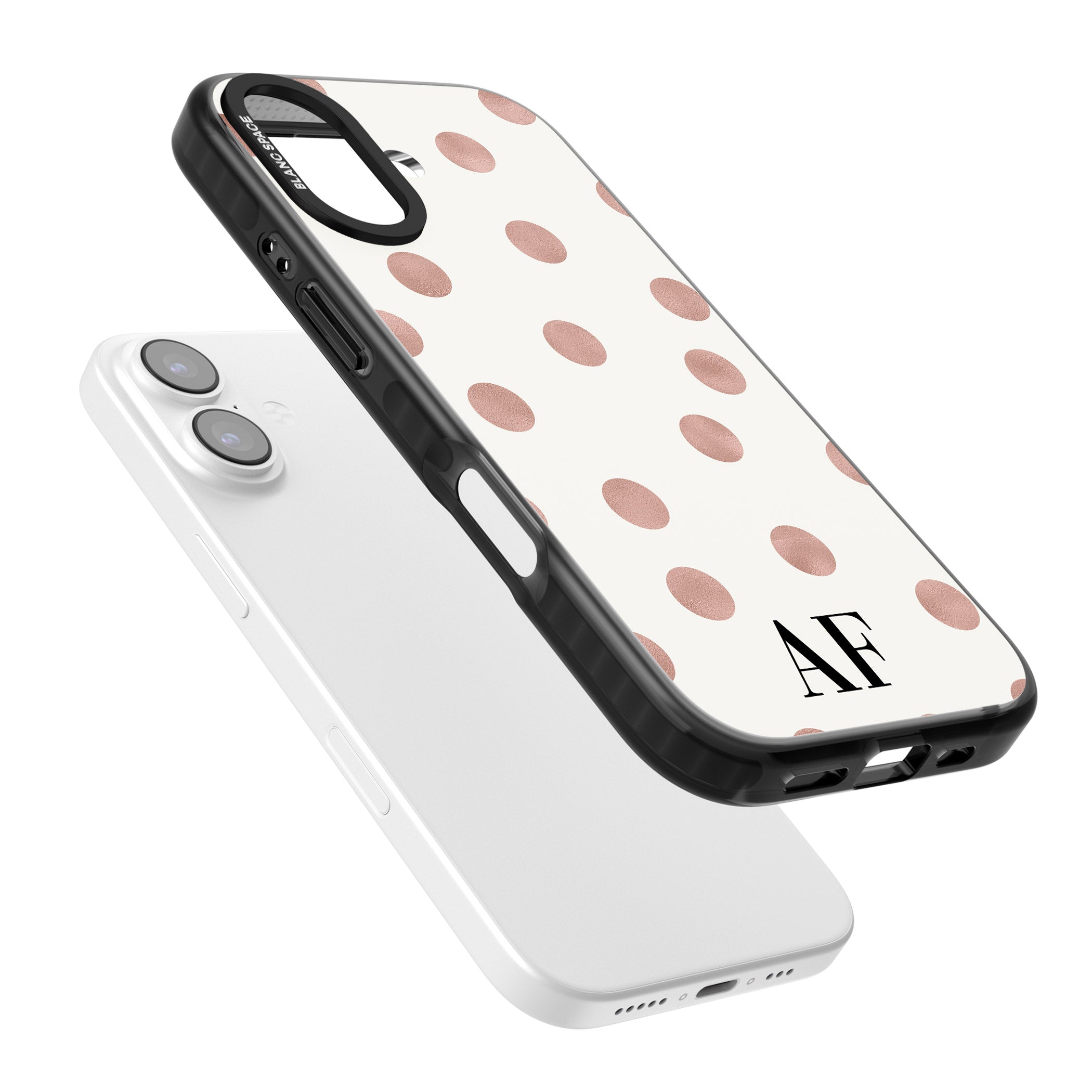 Personalised Rose Gold Dots & Initials iPhone 17 Impact Pro Black Phone Case Colours
