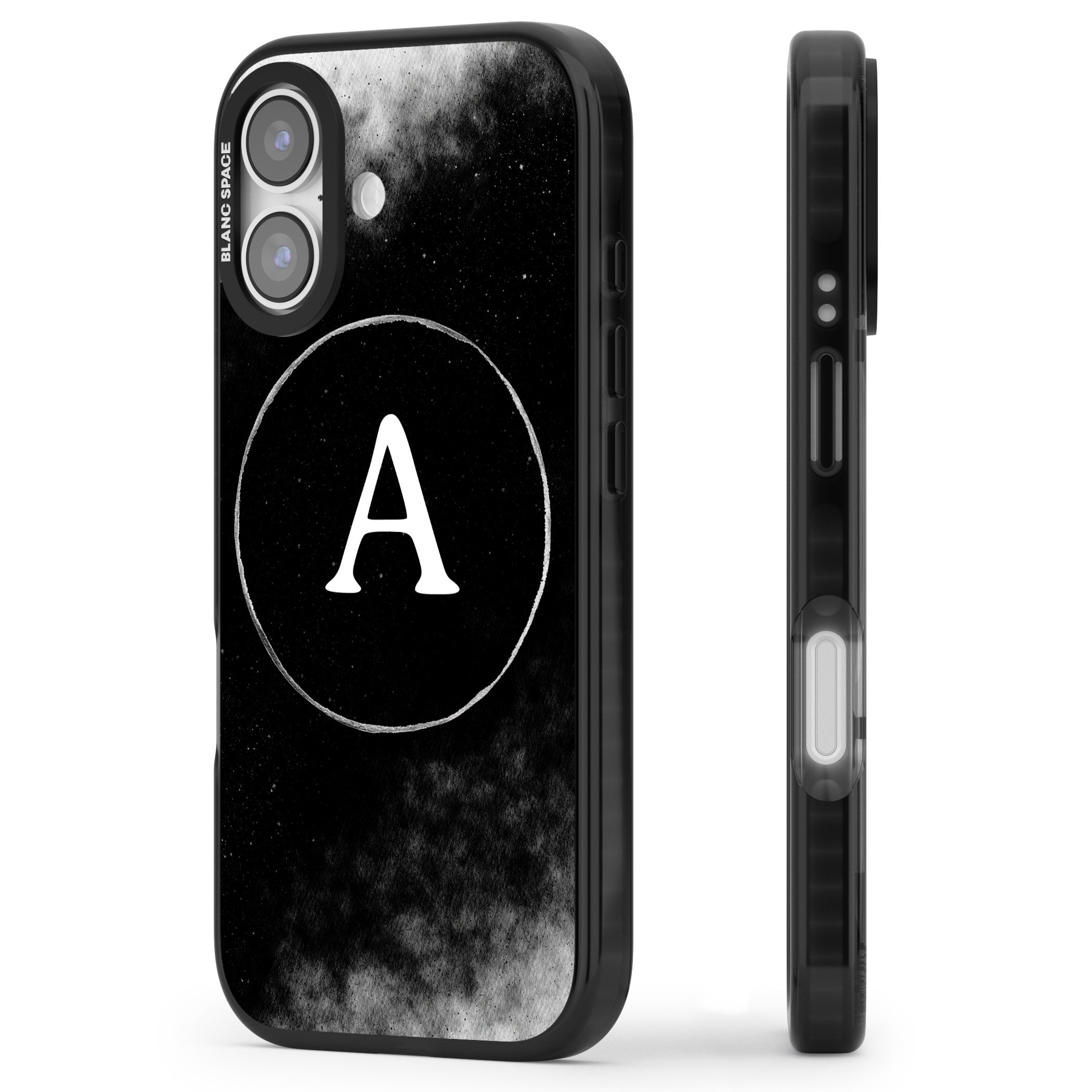 Personalised Monochrome Cosmic Monogram iPhone 17 Impact Pro Black Phone Case Side Profile