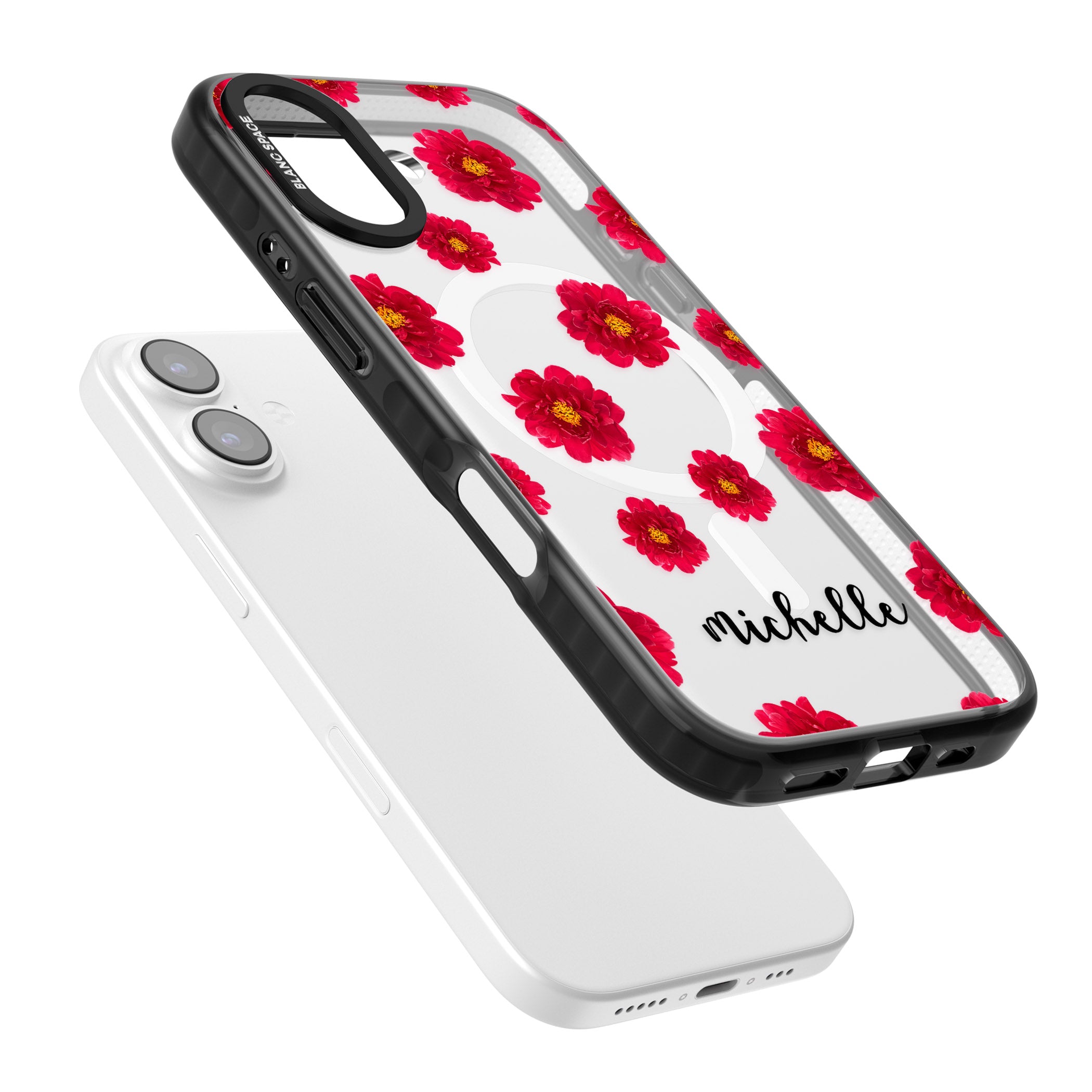 Personalised Red Peonies & Cursive iPhone 17 Impact Pro Black Phone Case Colours