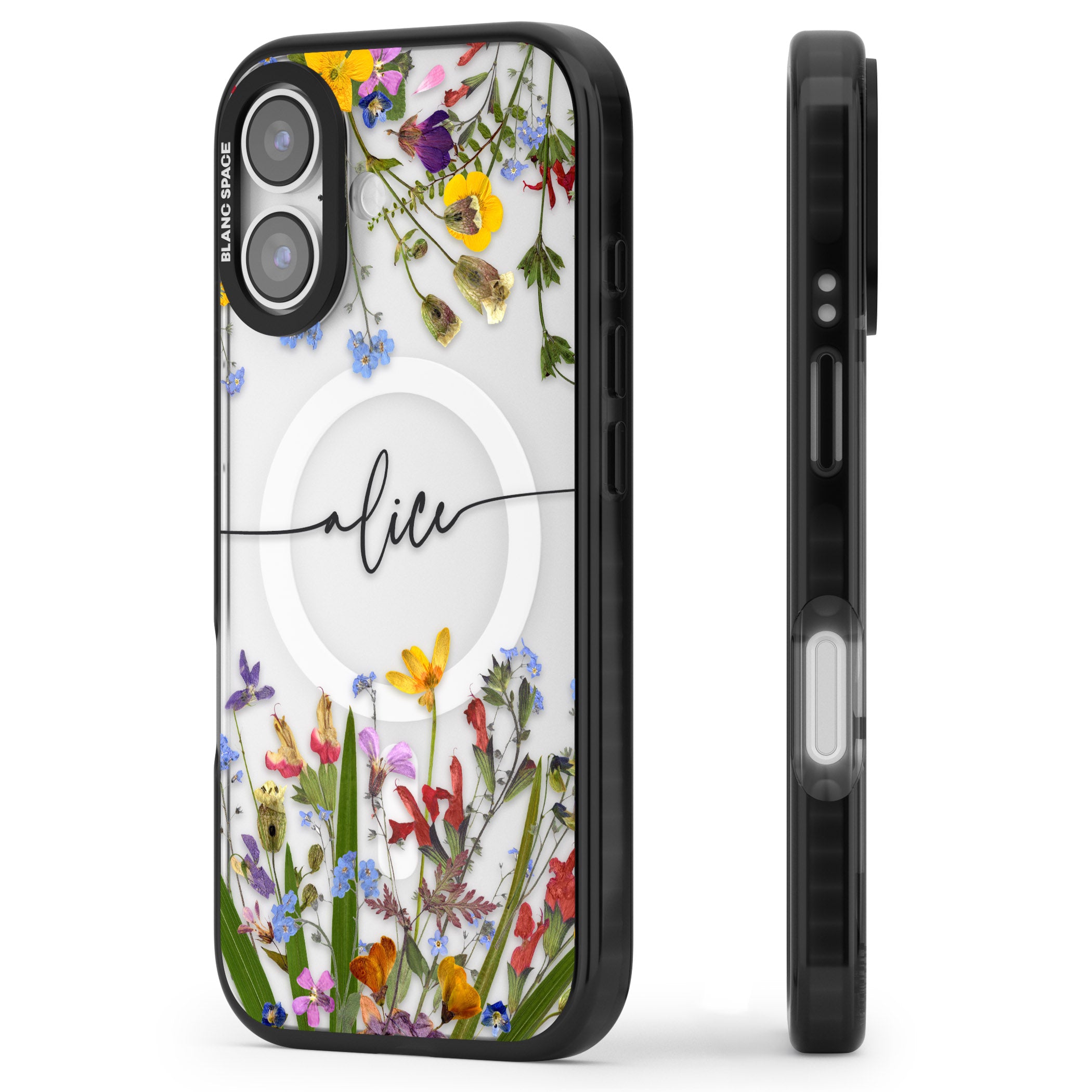 Personalised Wildflower Floral iPhone 17 Impact Pro Black Phone Case Side Profile