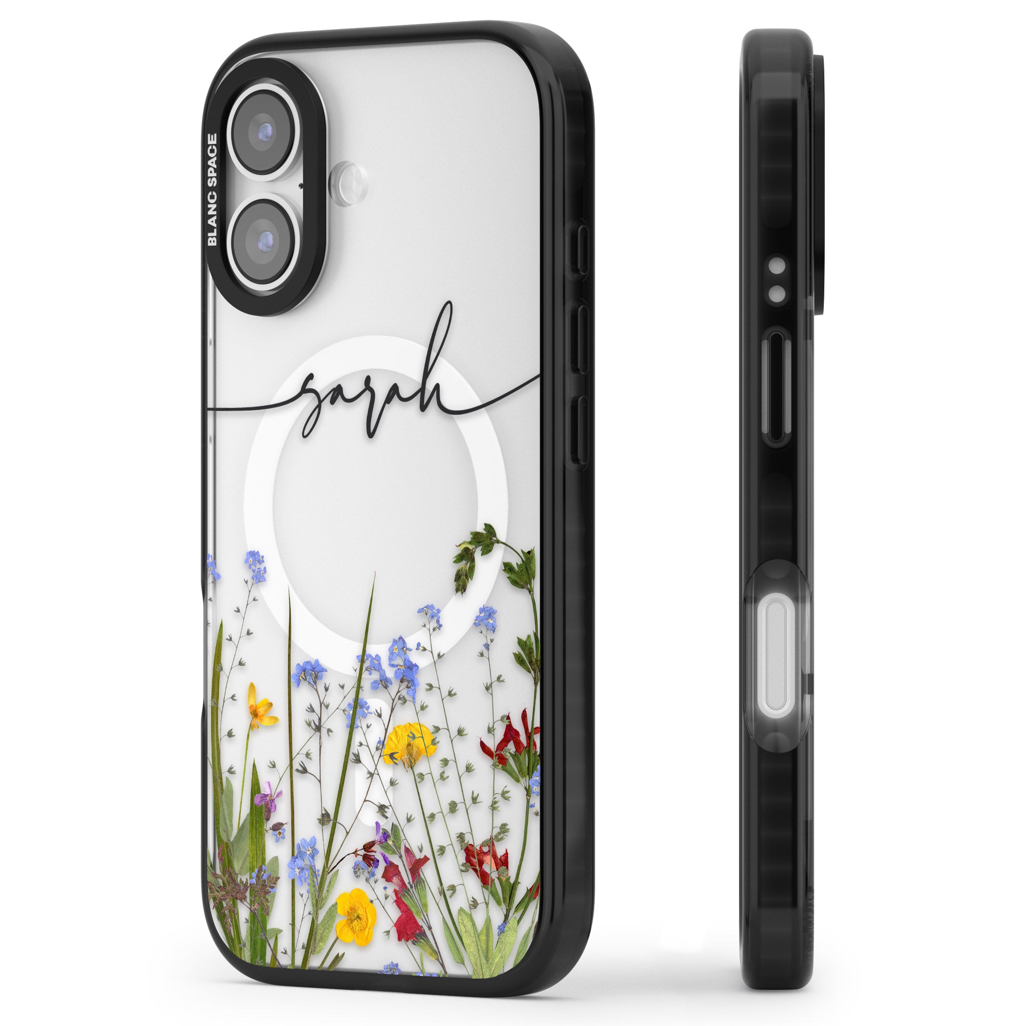 Personalised Wildflower Floral iPhone 17 Impact Pro Black Phone Case Side Profile