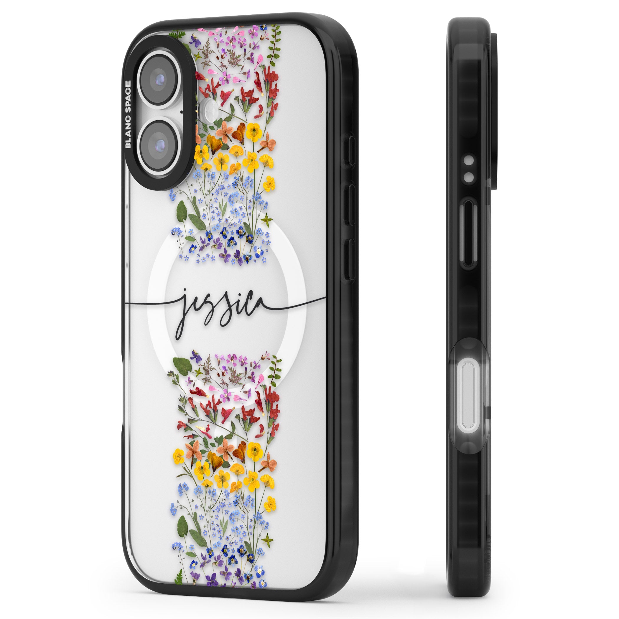 Personalised Wildflower Stripe iPhone 17 Impact Pro Black Phone Case Side Profile