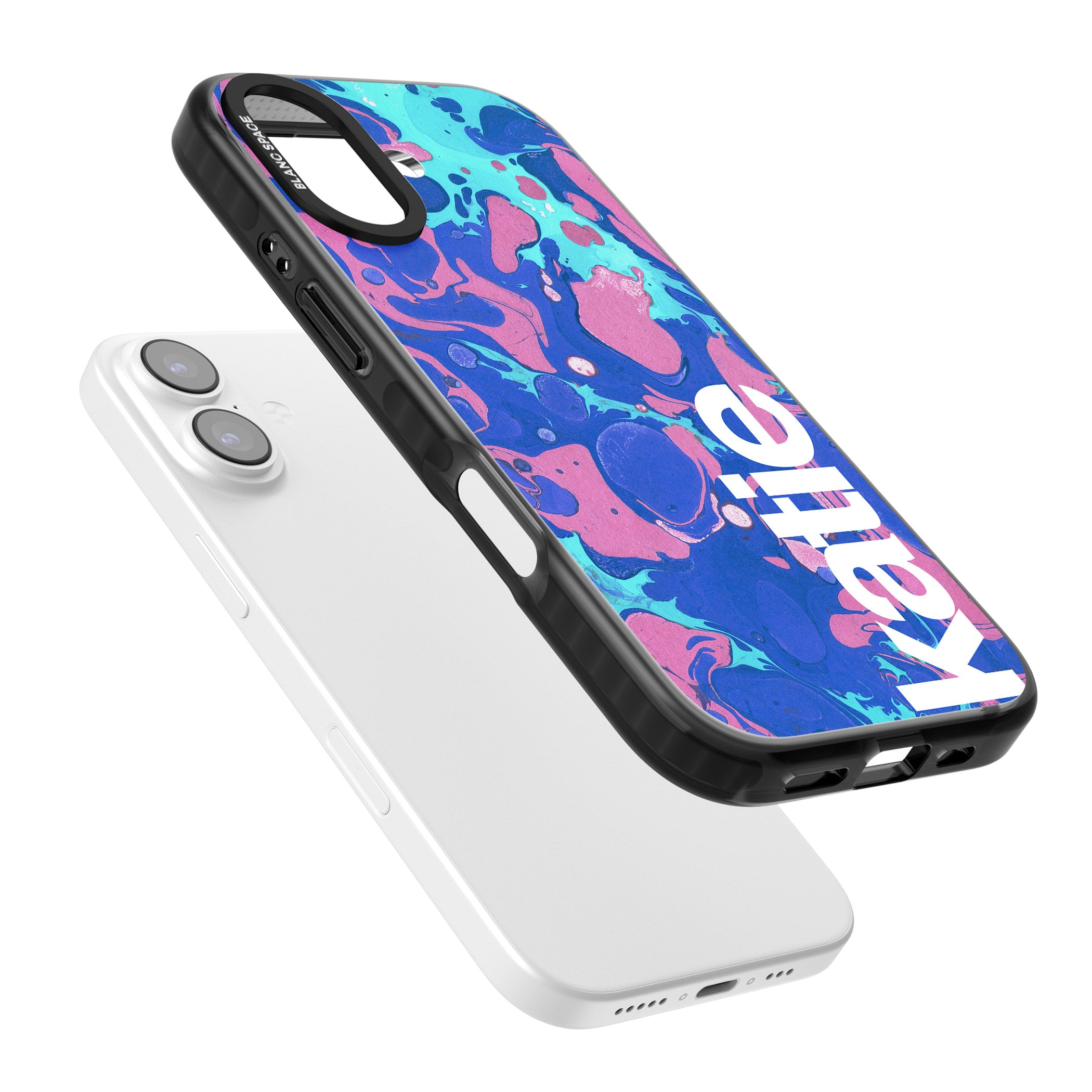 Personalised Navy & Turquoise Marbled iPhone 17 Impact Pro Black Phone Case Colours