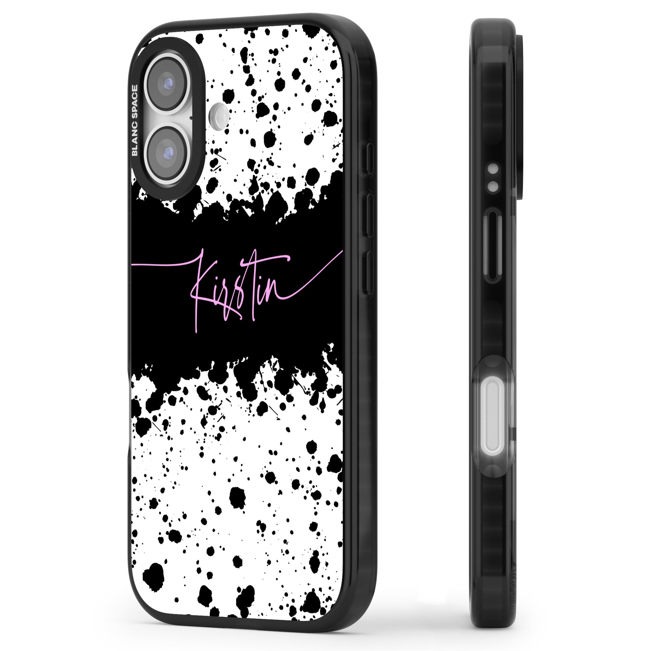 Personalised Bold Paint Splatters iPhone 17 Impact Pro Black Phone Case Side Profile