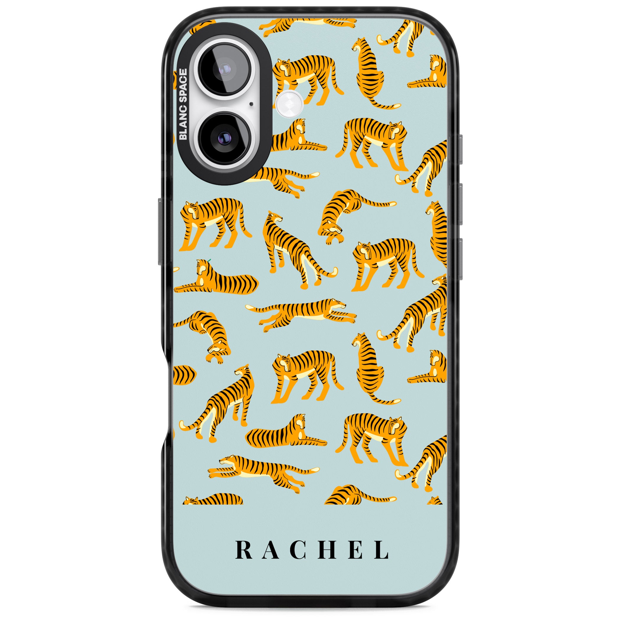 Personalised Turquoise Tiger Pattern iPhone 17 Impact Pro Black Phone Case