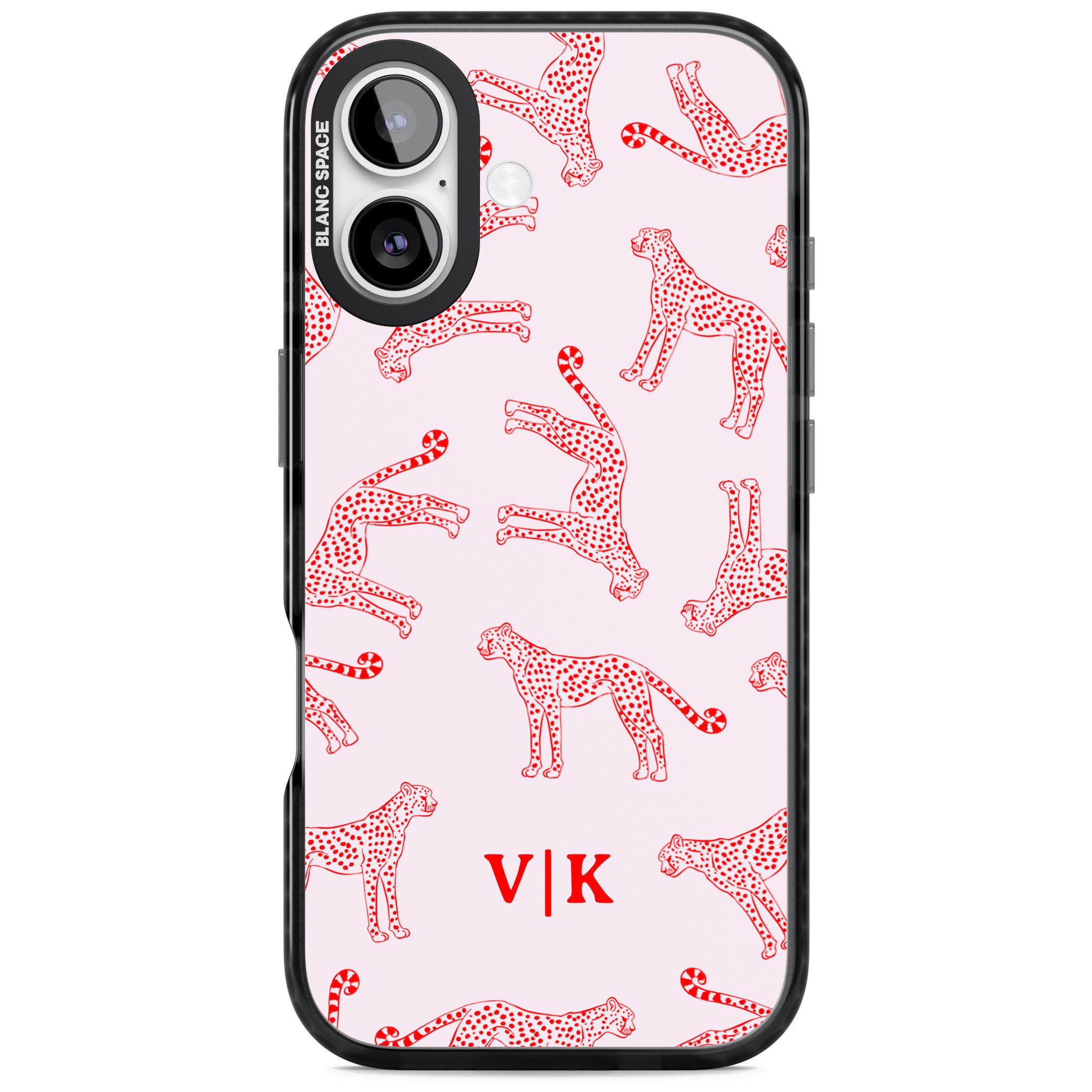 Personalised Red & Pink Cheetah iPhone 17 Impact Pro Black Phone Case