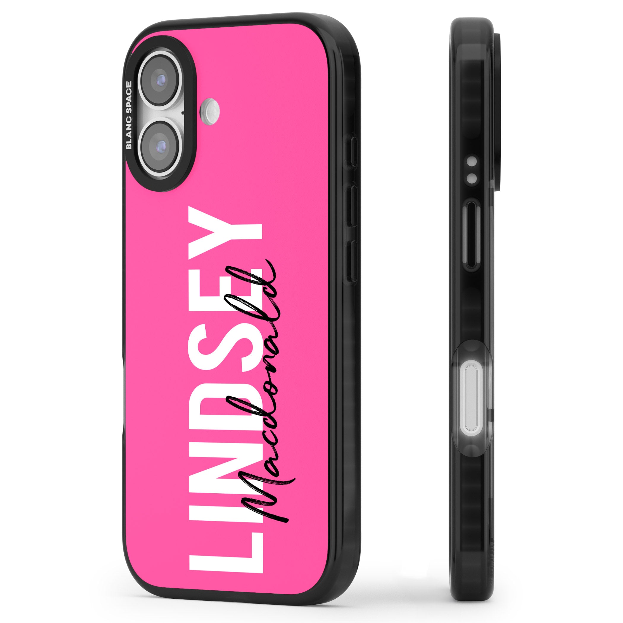 Personalised Bold Name: Pink iPhone 17 Impact Pro Black Phone Case Side Profile