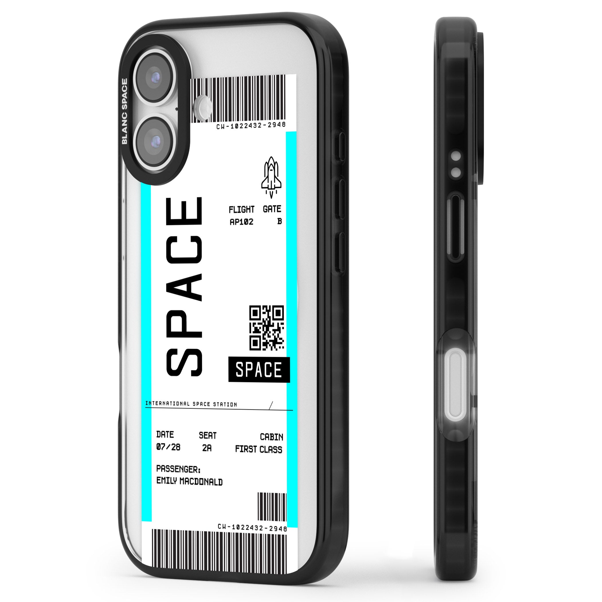Personalised Space Travel Ticket iPhone 17 Impact Pro Black Phone Case Side Profile