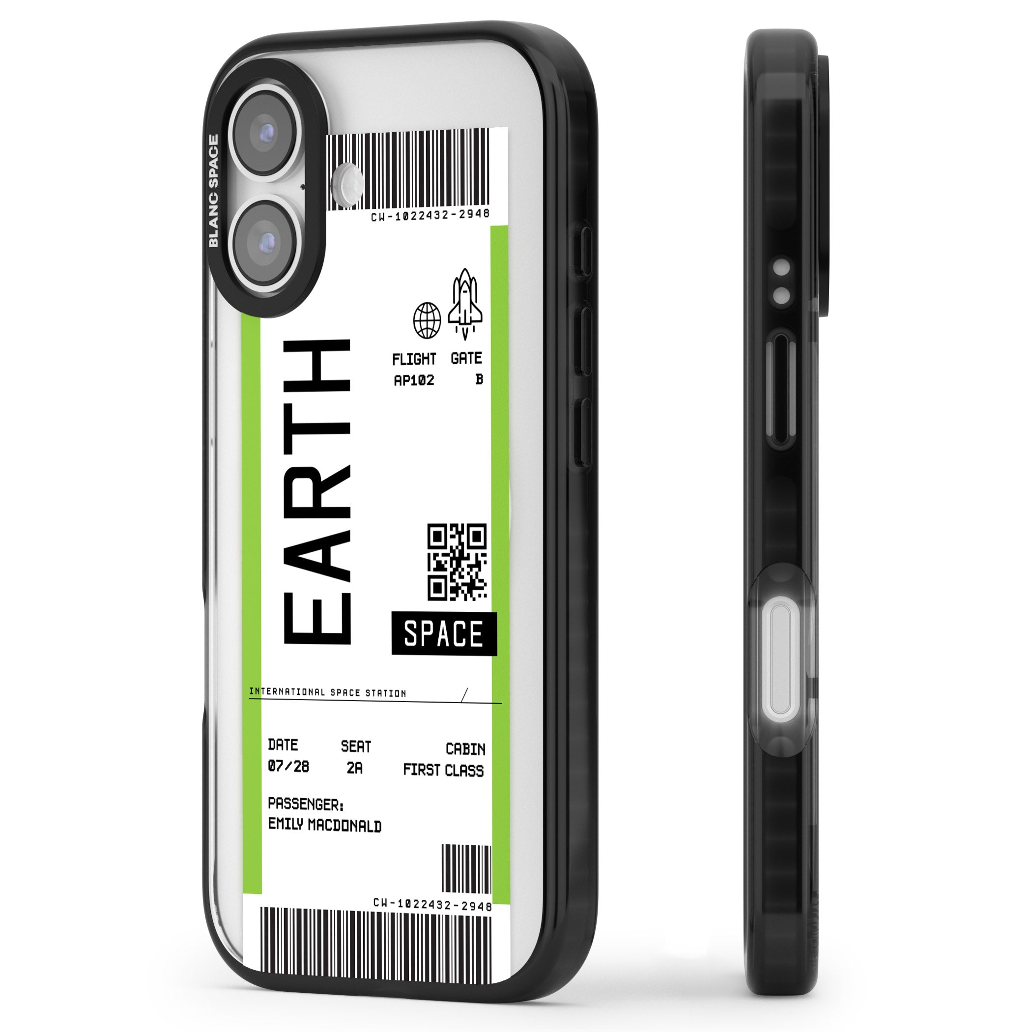 Personalised Earth Travel Ticket iPhone 17 Impact Pro Black Phone Case Side Profile