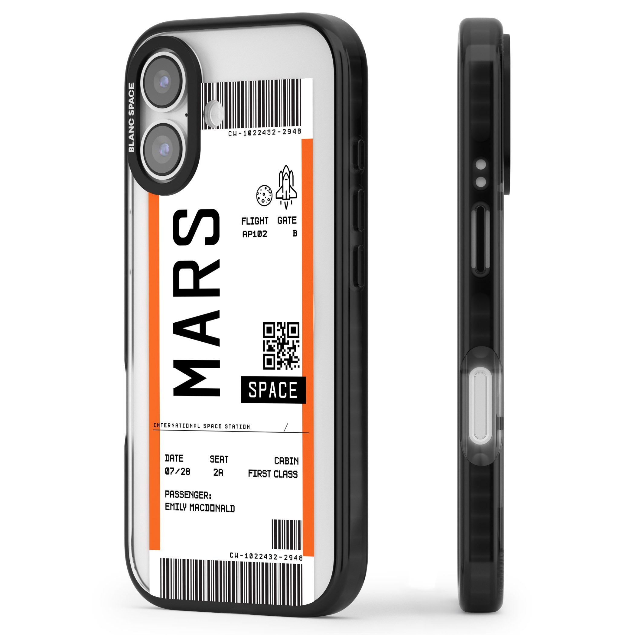 Personalised Mars Travel Ticket iPhone 17 Impact Pro Black Phone Case Side Profile
