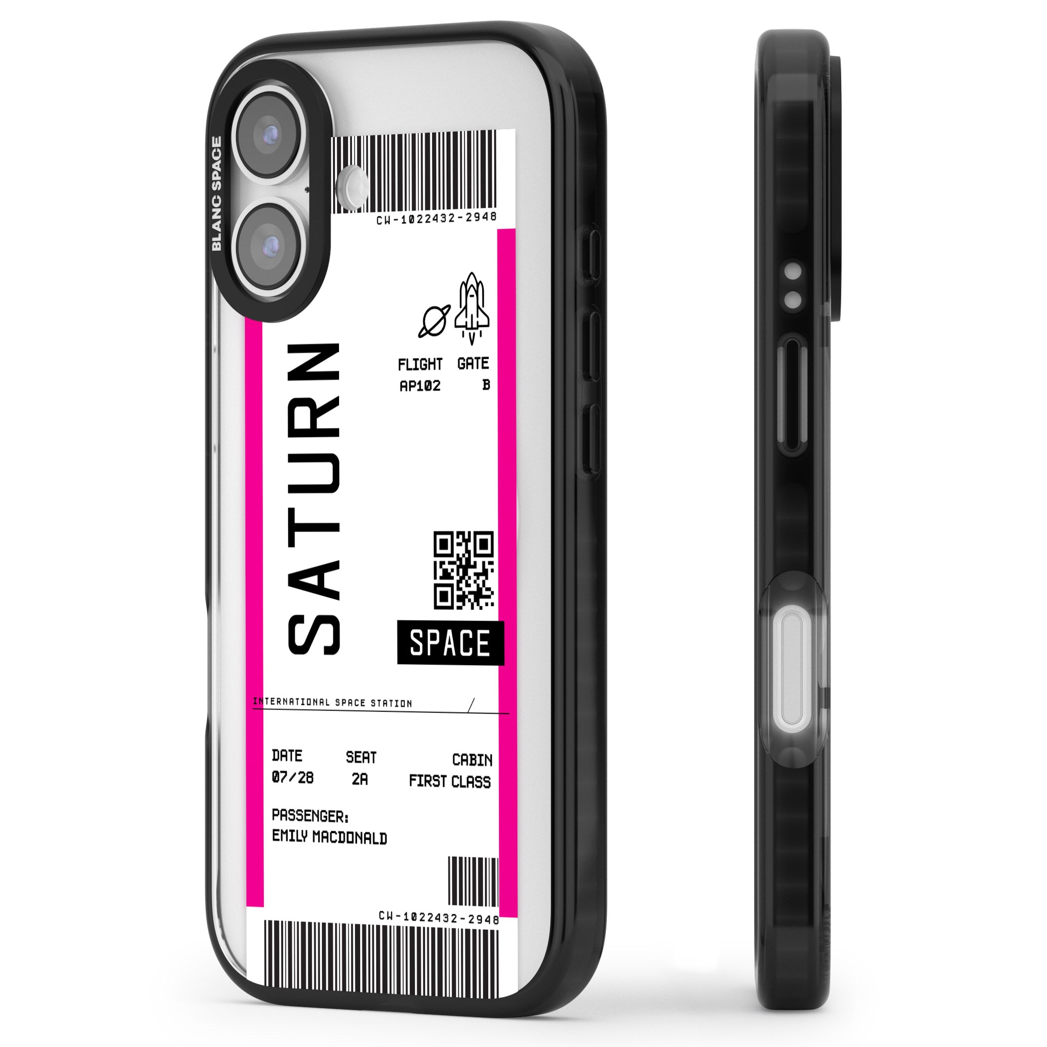 Personalised Saturn Travel Ticket iPhone 17 Impact Pro Black Phone Case Side Profile