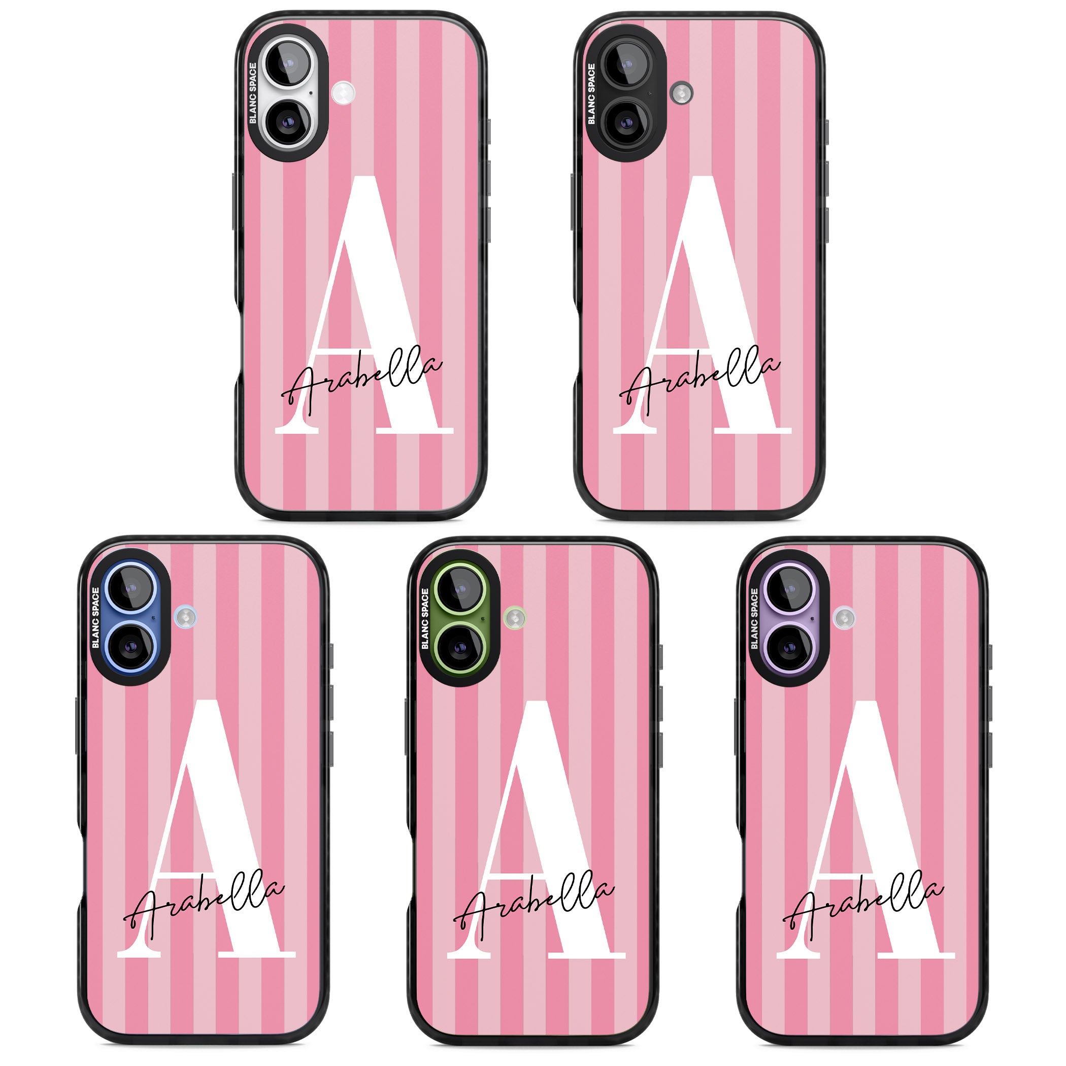 Personalised Pink Stripes Initial iPhone 17 Impact Pro Black Phone Case APT Impact Protection