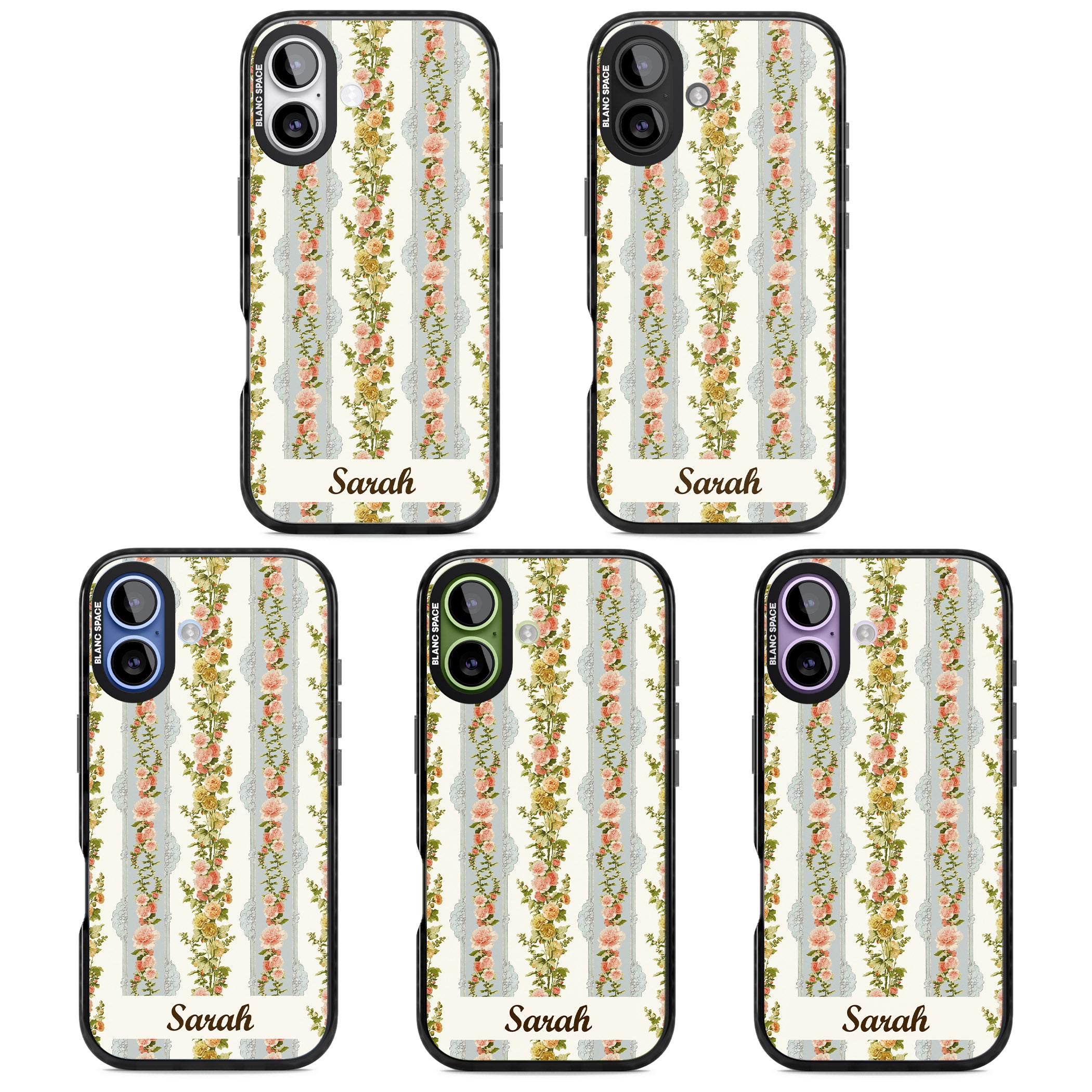 Personalised Vintage Floral Stripes iPhone 17 Impact Pro Black Phone Case APT Impact Protection