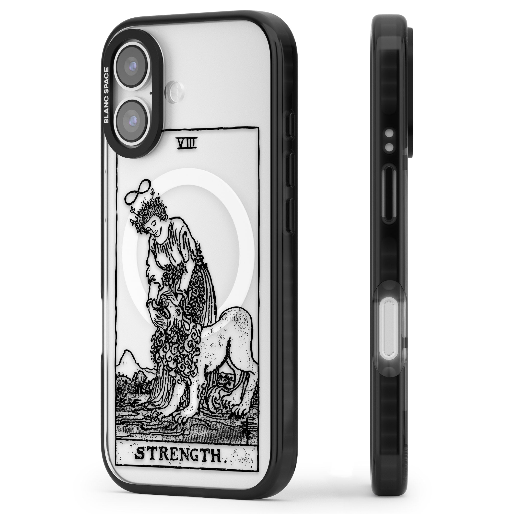 Personalised Strength Tarot Card (Clear) iPhone 17 Impact Pro Black Phone Case Side Profile
