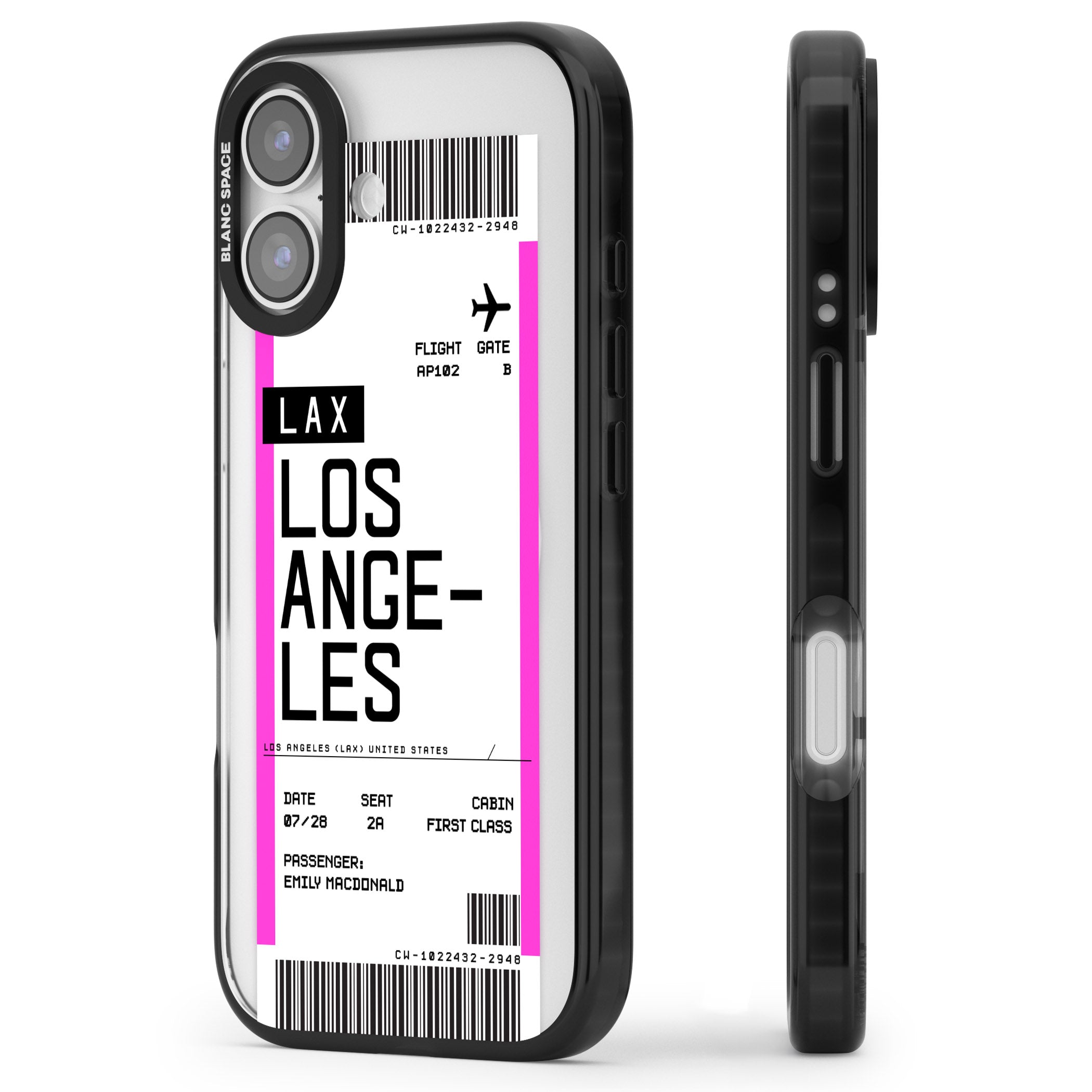 Personalised Los Angeles Boarding Pass iPhone 17 Impact Pro Black Phone Case Side Profile