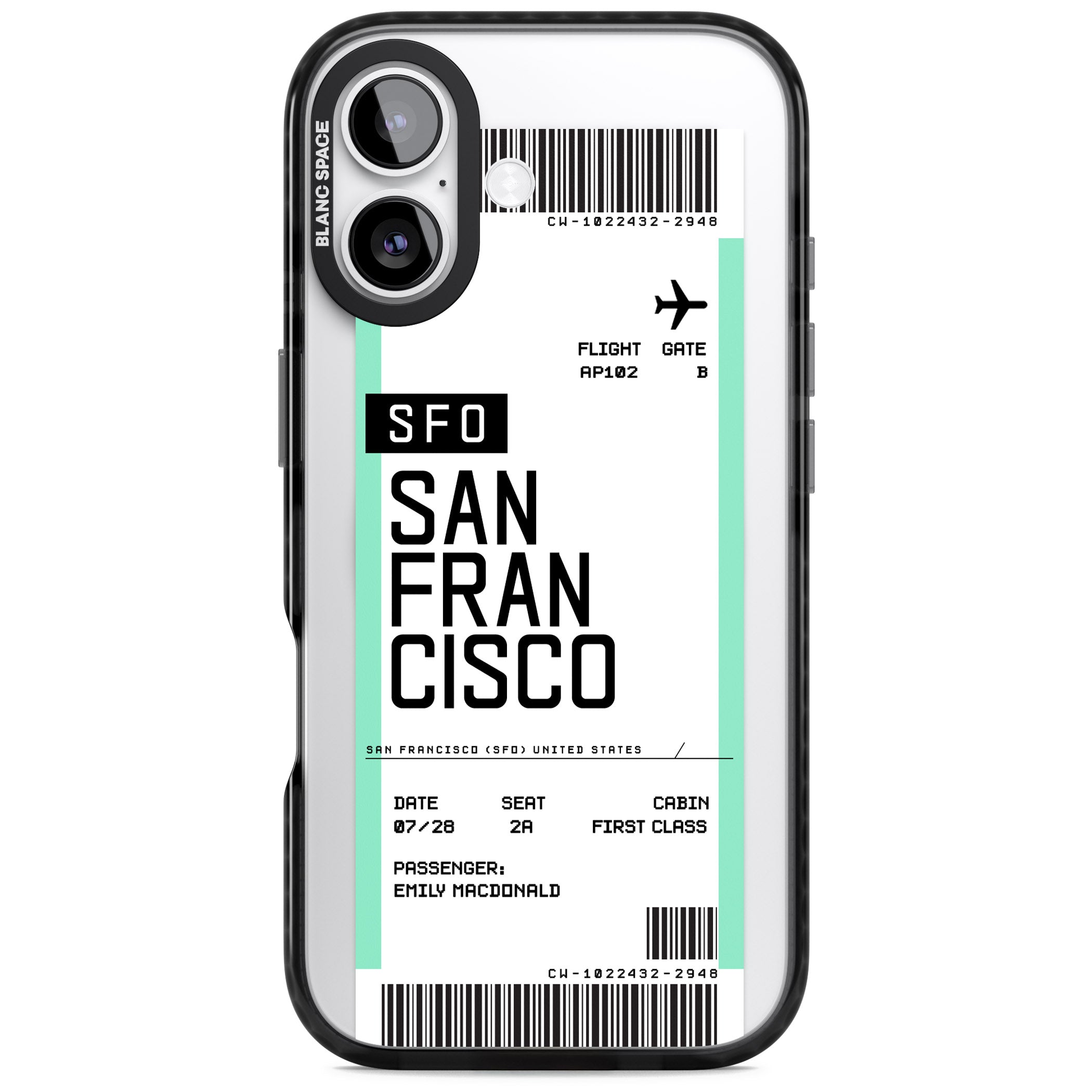 Personalised San Francisco Boarding Pass iPhone 17 Impact Pro Black Phone Case