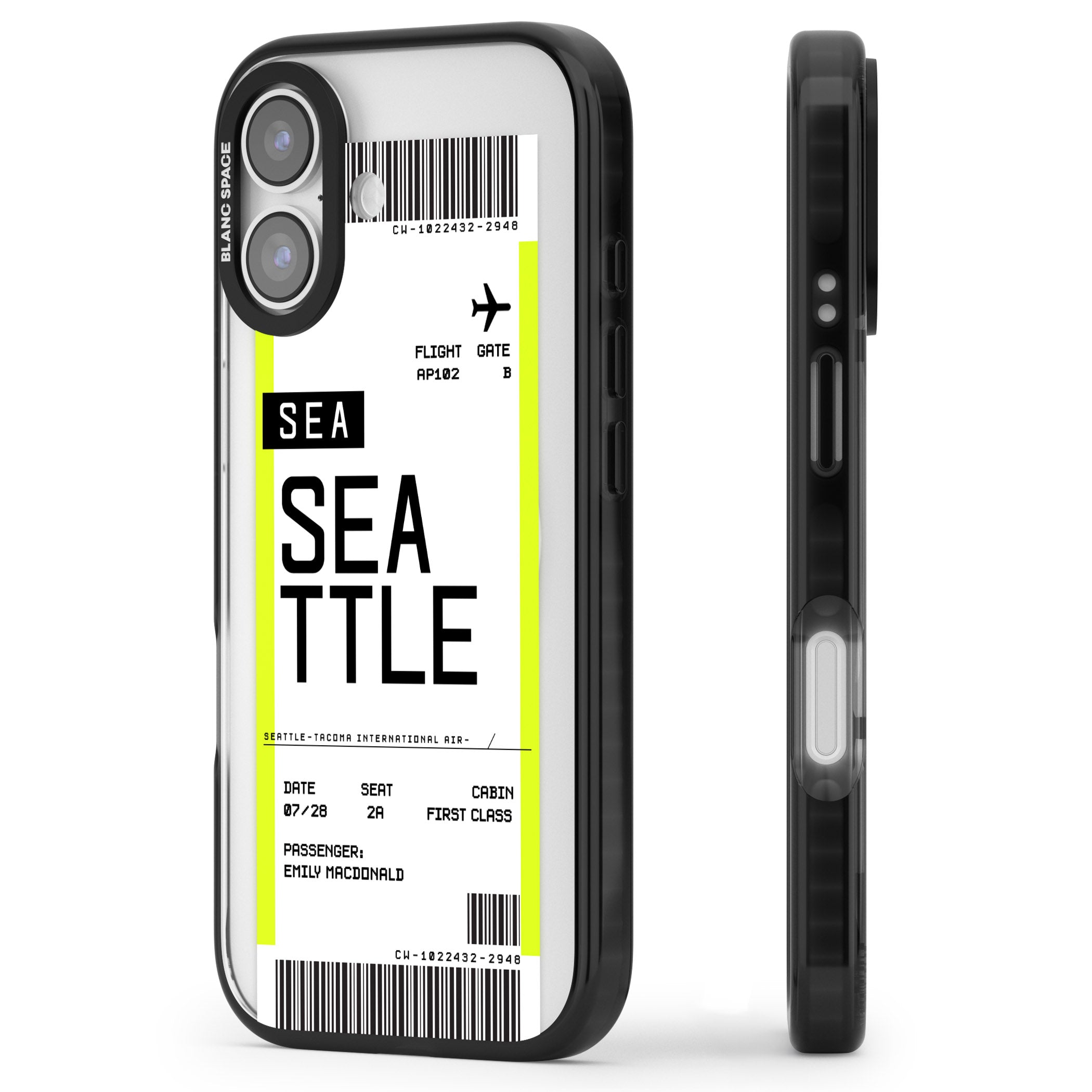 Personalised Seattle Boarding Pass iPhone 17 Impact Pro Black Phone Case Side Profile