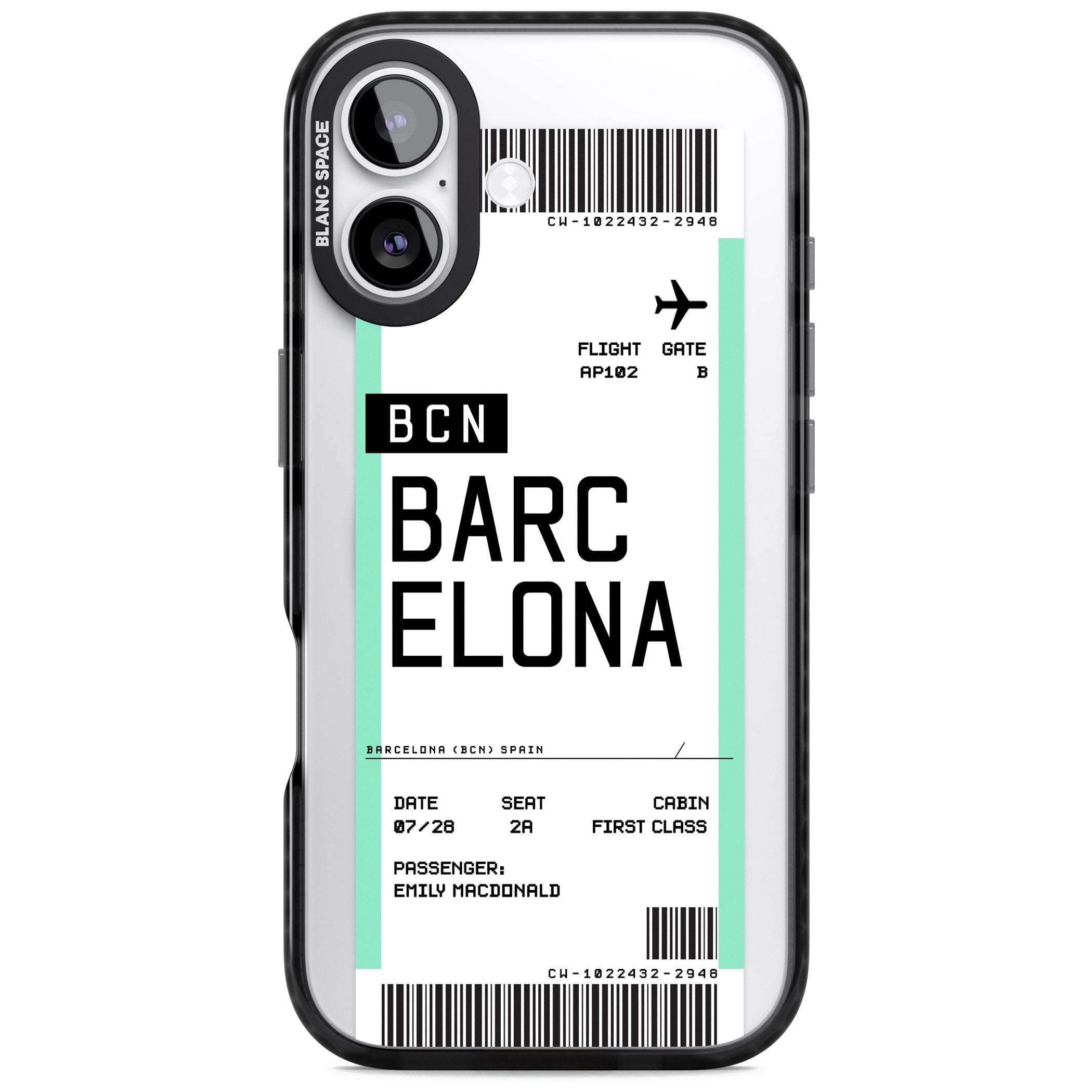 Personalised Barcelona Boarding Pass iPhone 17 Impact Pro Black Phone Case