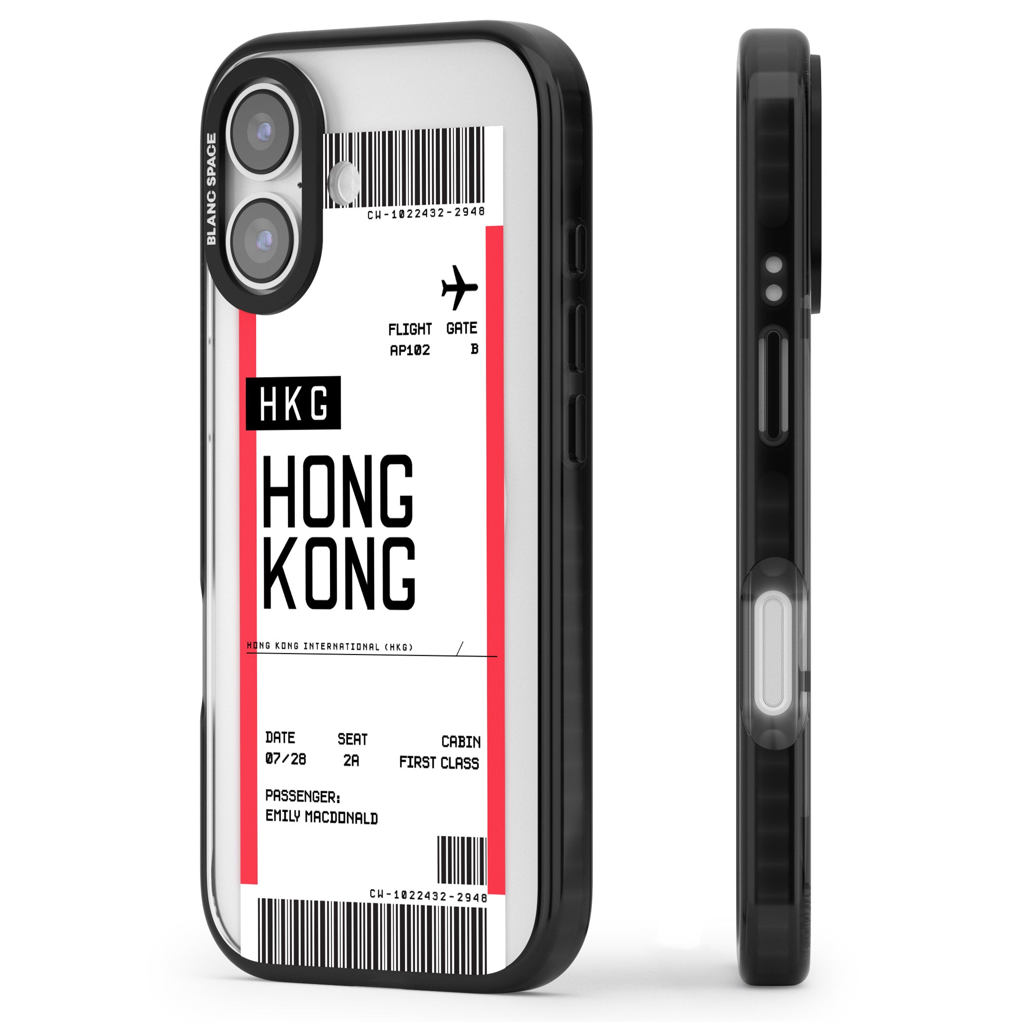 Personalised Hong Kong Boarding Pass iPhone 17 Impact Pro Black Phone Case Side Profile