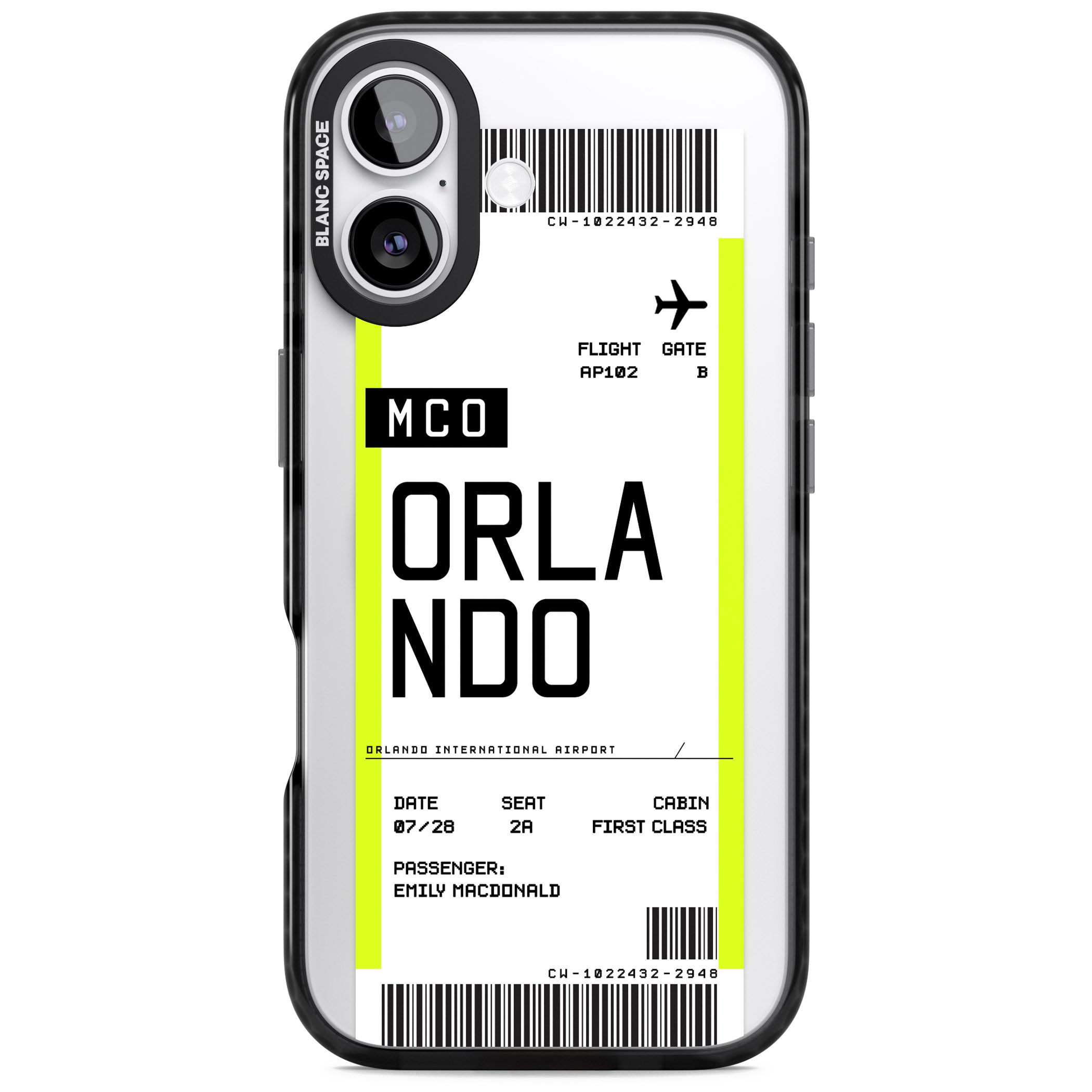 Personalised Orlando Boarding Pass iPhone 17 Impact Pro Black Phone Case
