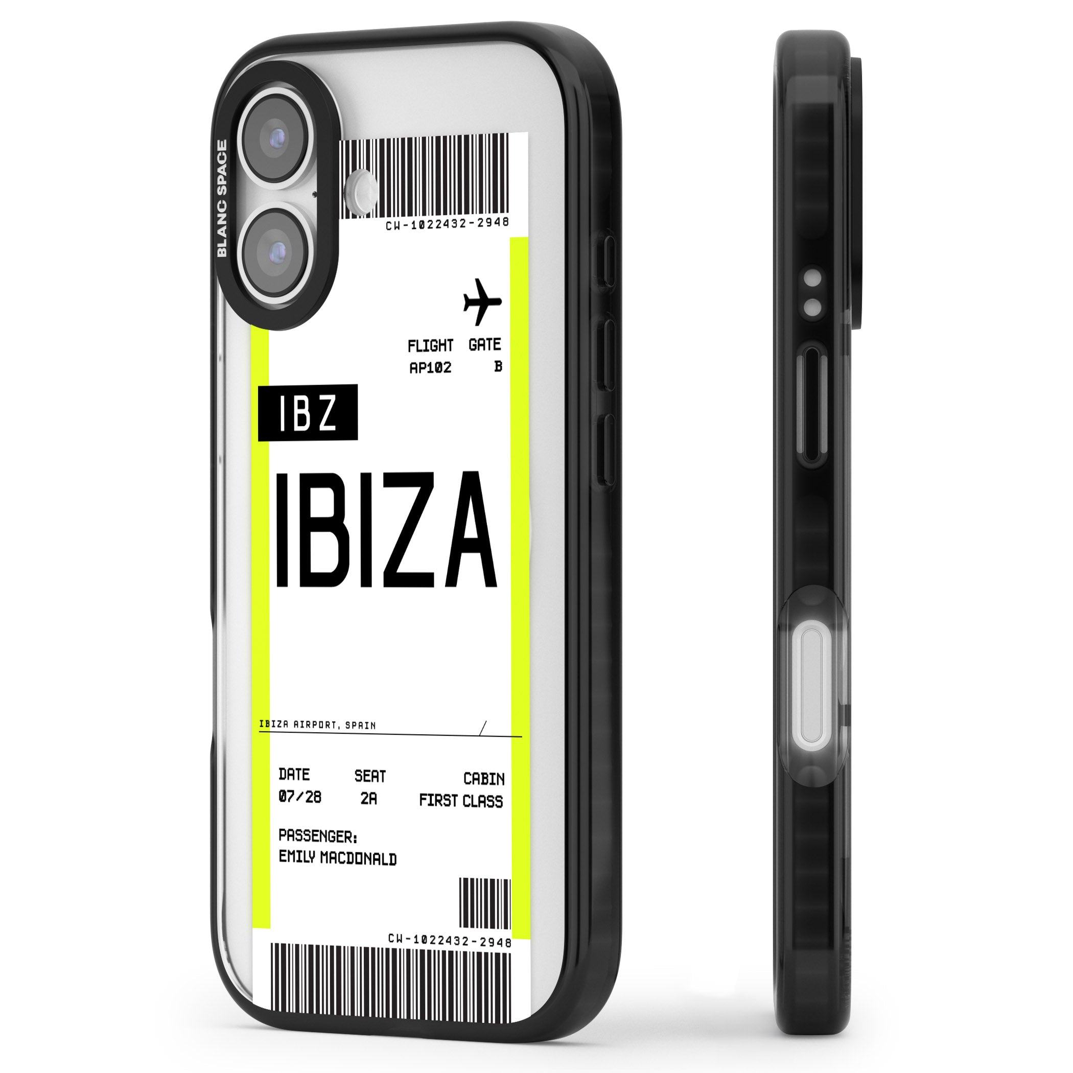 Personalised Ibiza Boarding Pass iPhone 17 Impact Pro Black Phone Case Side Profile