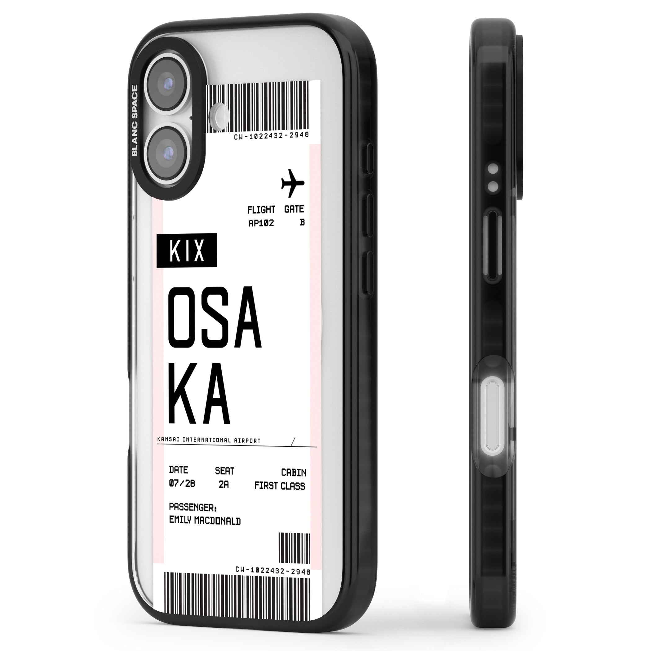 Personalised Osaka Boarding Pass iPhone 17 Impact Pro Black Phone Case Side Profile