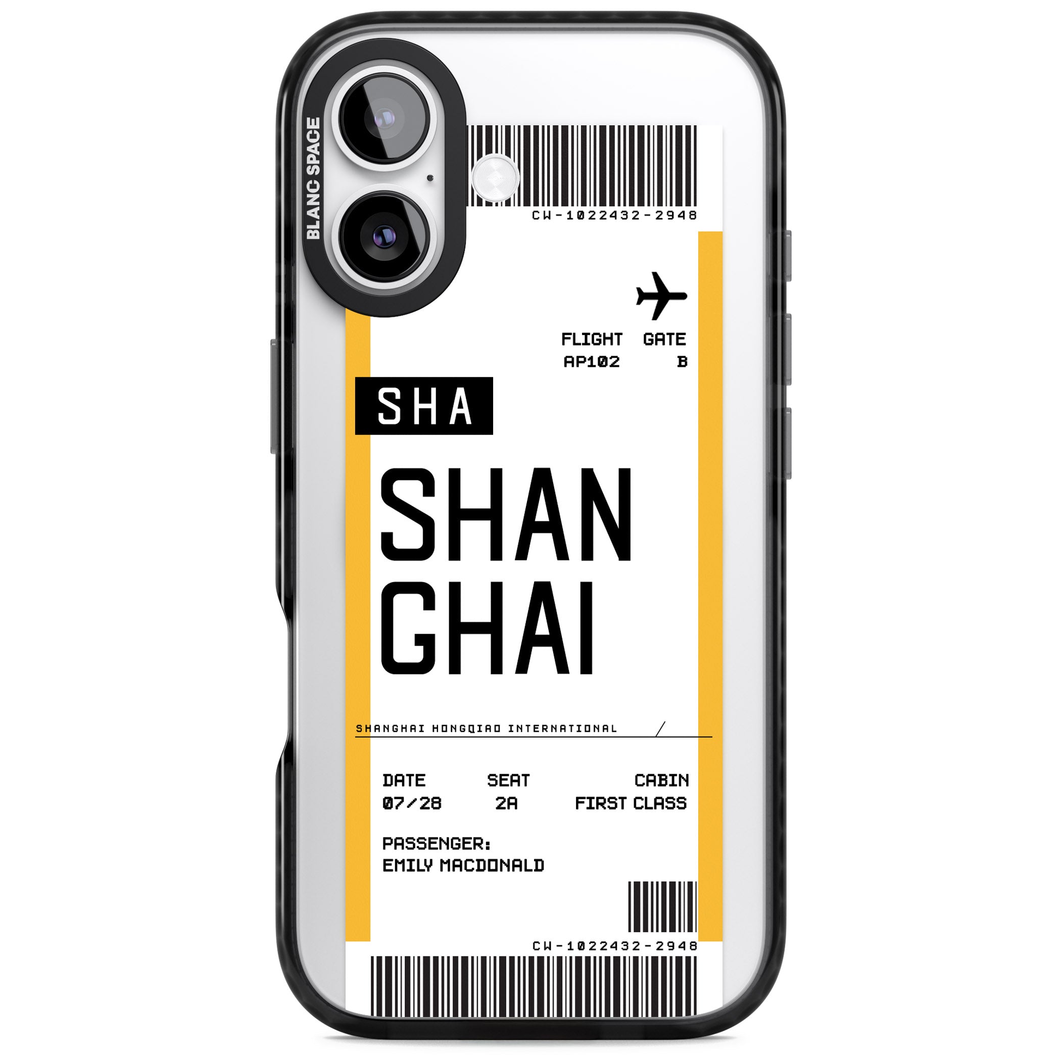 Personalised Shanghai Boarding Pass iPhone 17 Impact Pro Black Phone Case