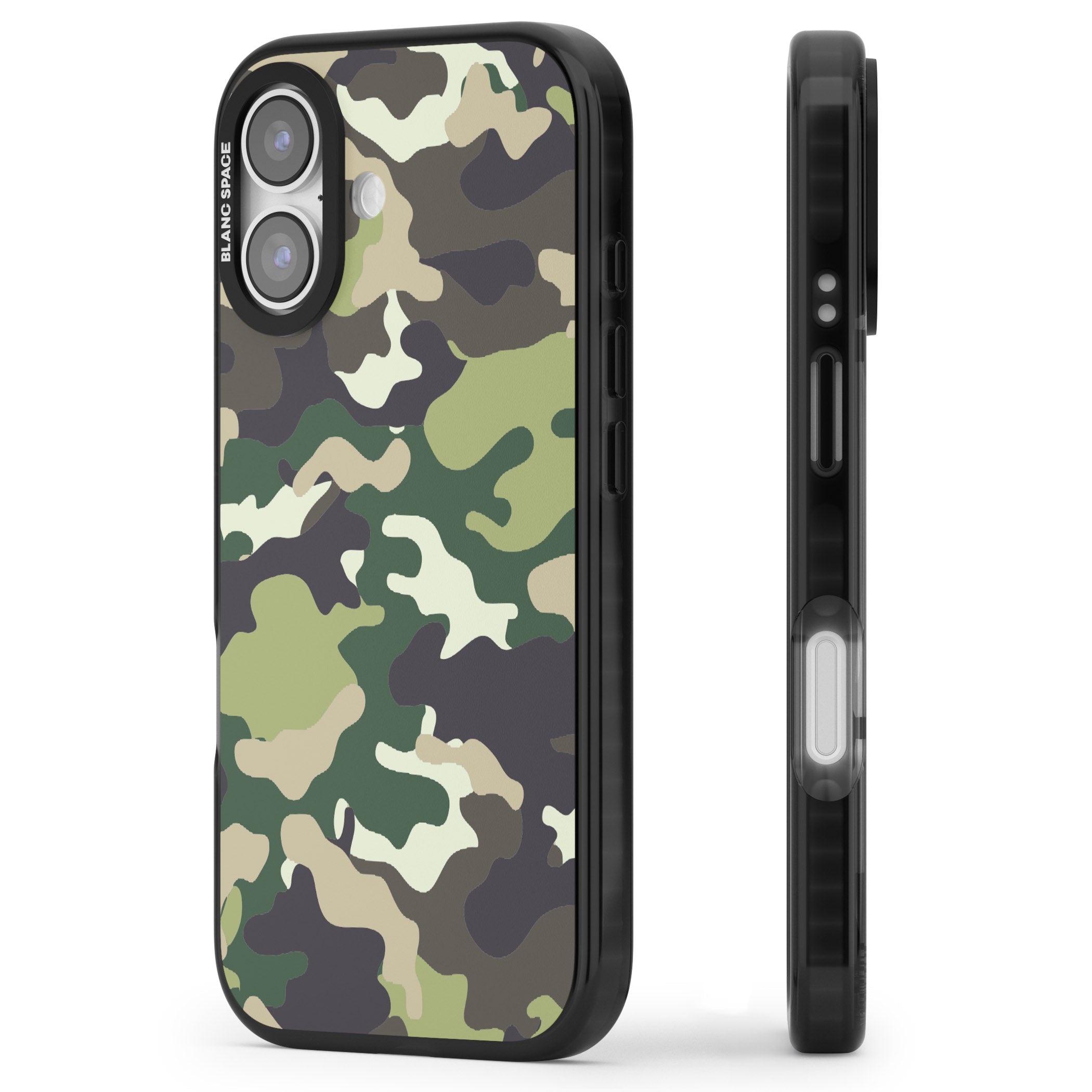 Green Camo iPhone 17 Impact Pro Black Phone Case Side Profile