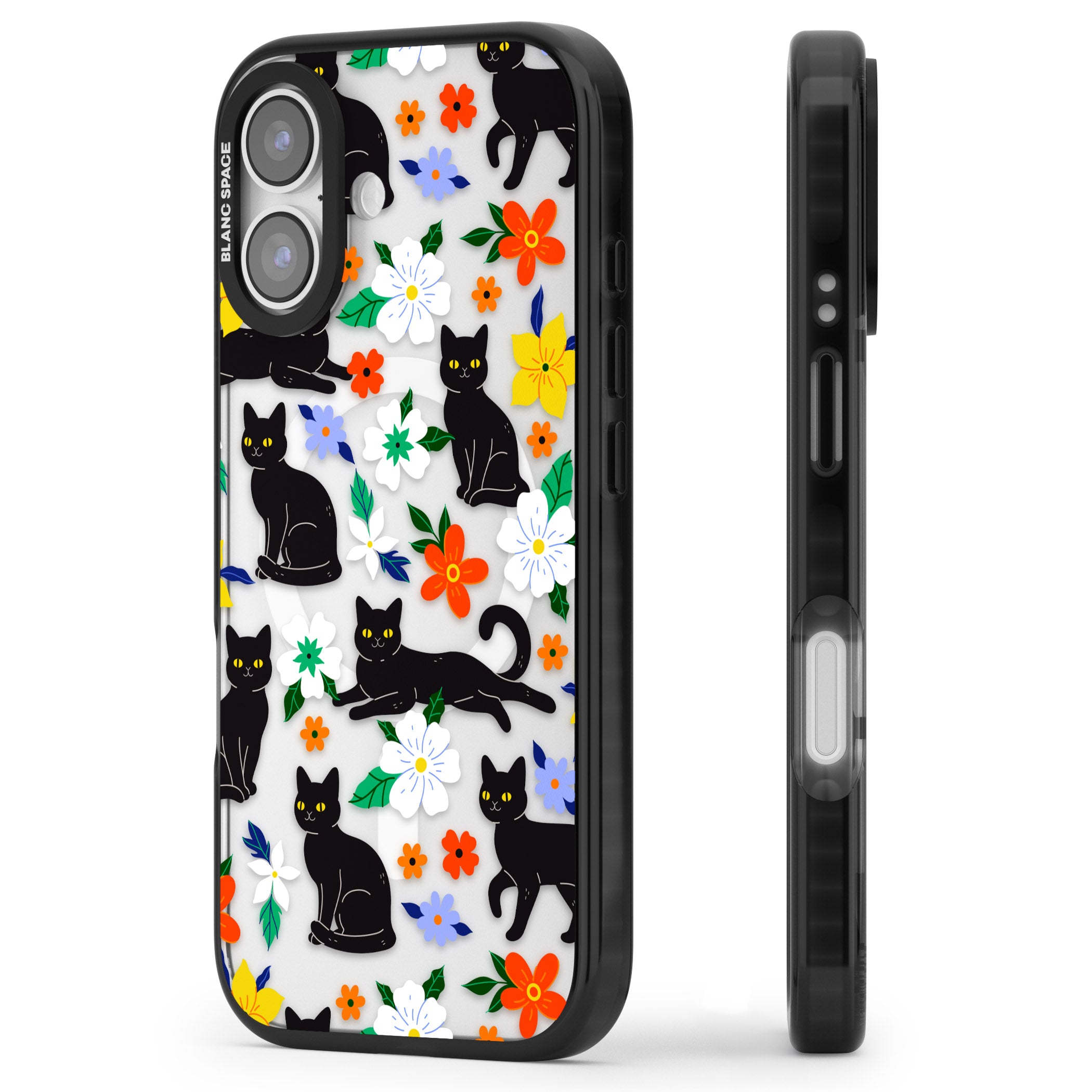 Cats Flowers iPhone 17 Impact Pro Black Phone Case Side Profile