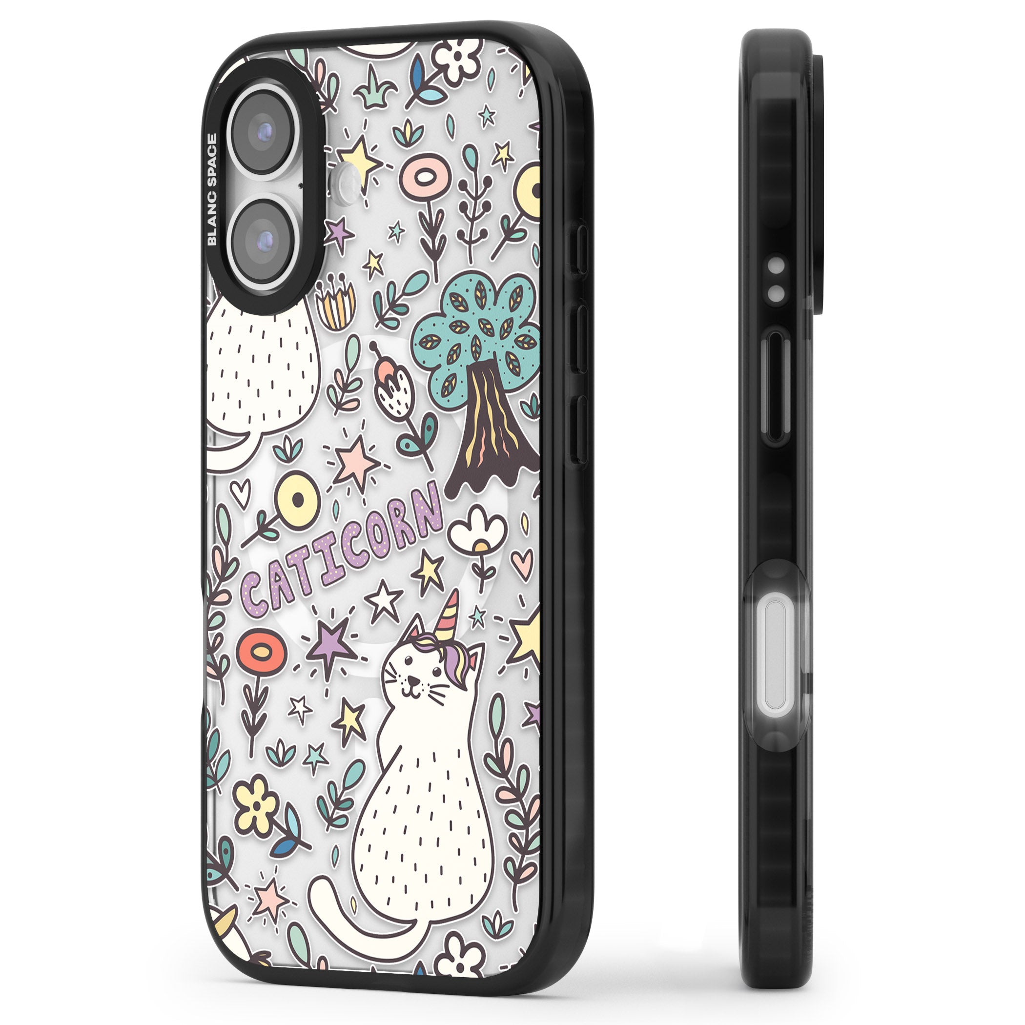 Caticorn Pattern iPhone 17 Impact Pro Black Phone Case Side Profile