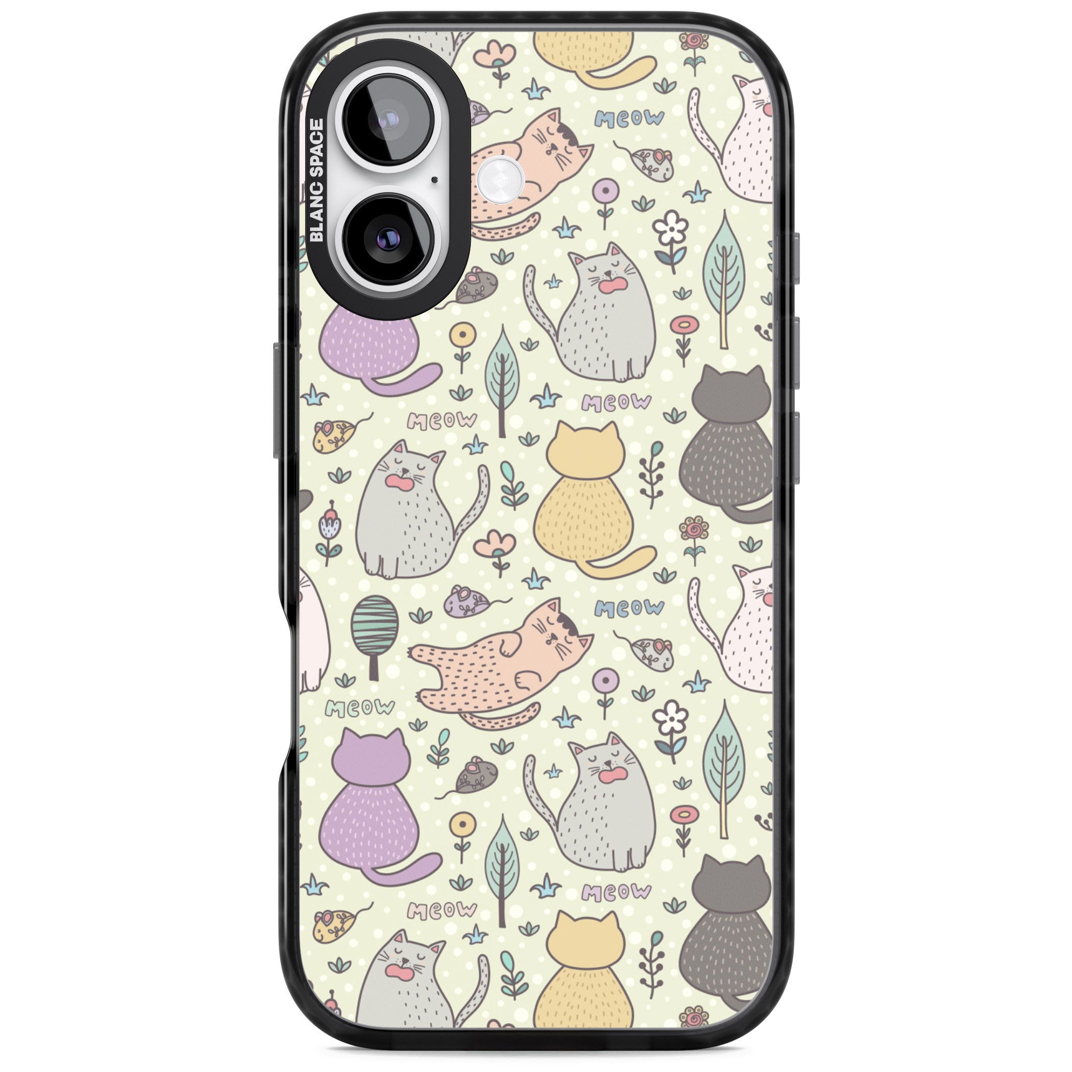 Cat Pattern Cream iPhone 17 Impact Pro Black Phone Case