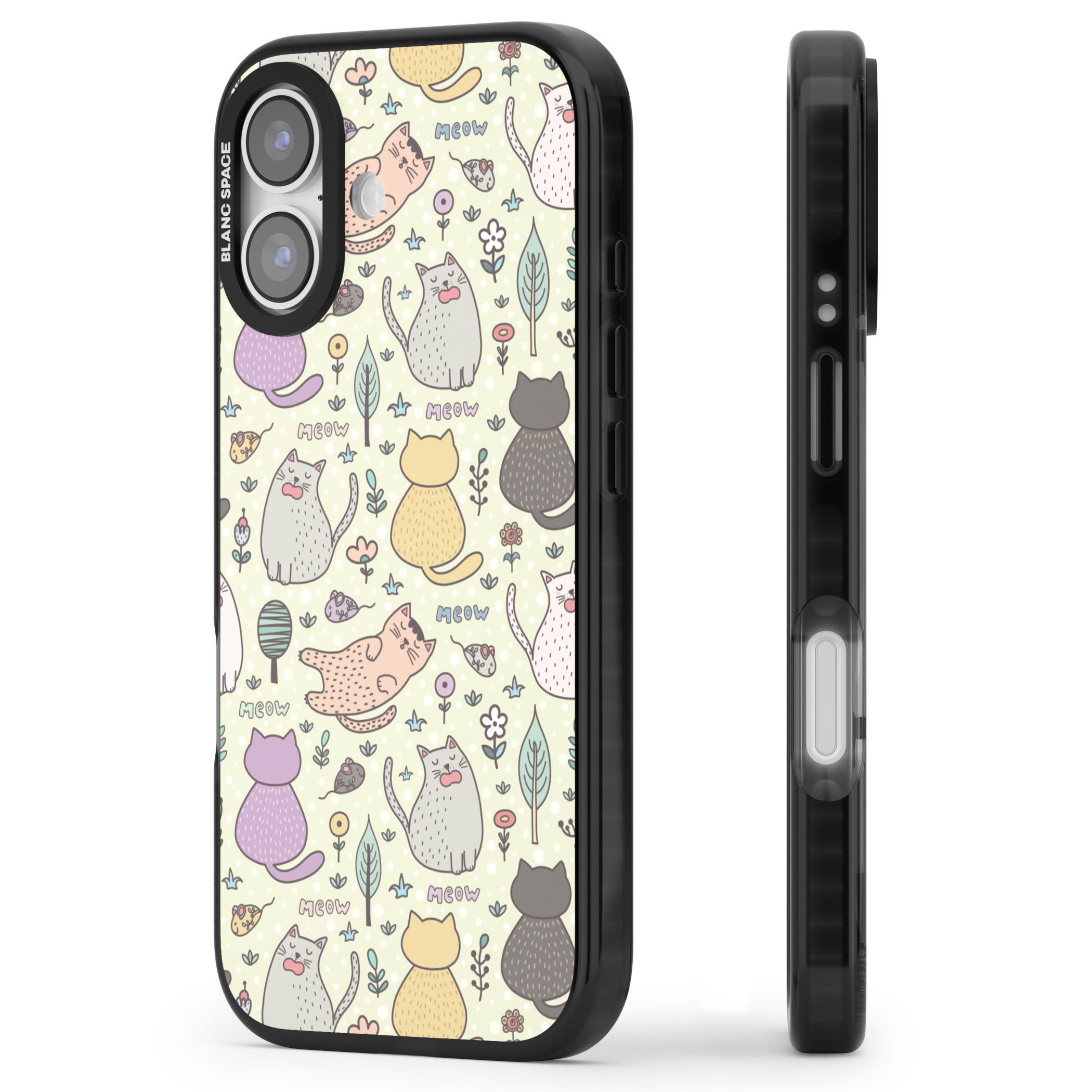 Cat Pattern Cream iPhone 17 Impact Pro Black Phone Case Side Profile