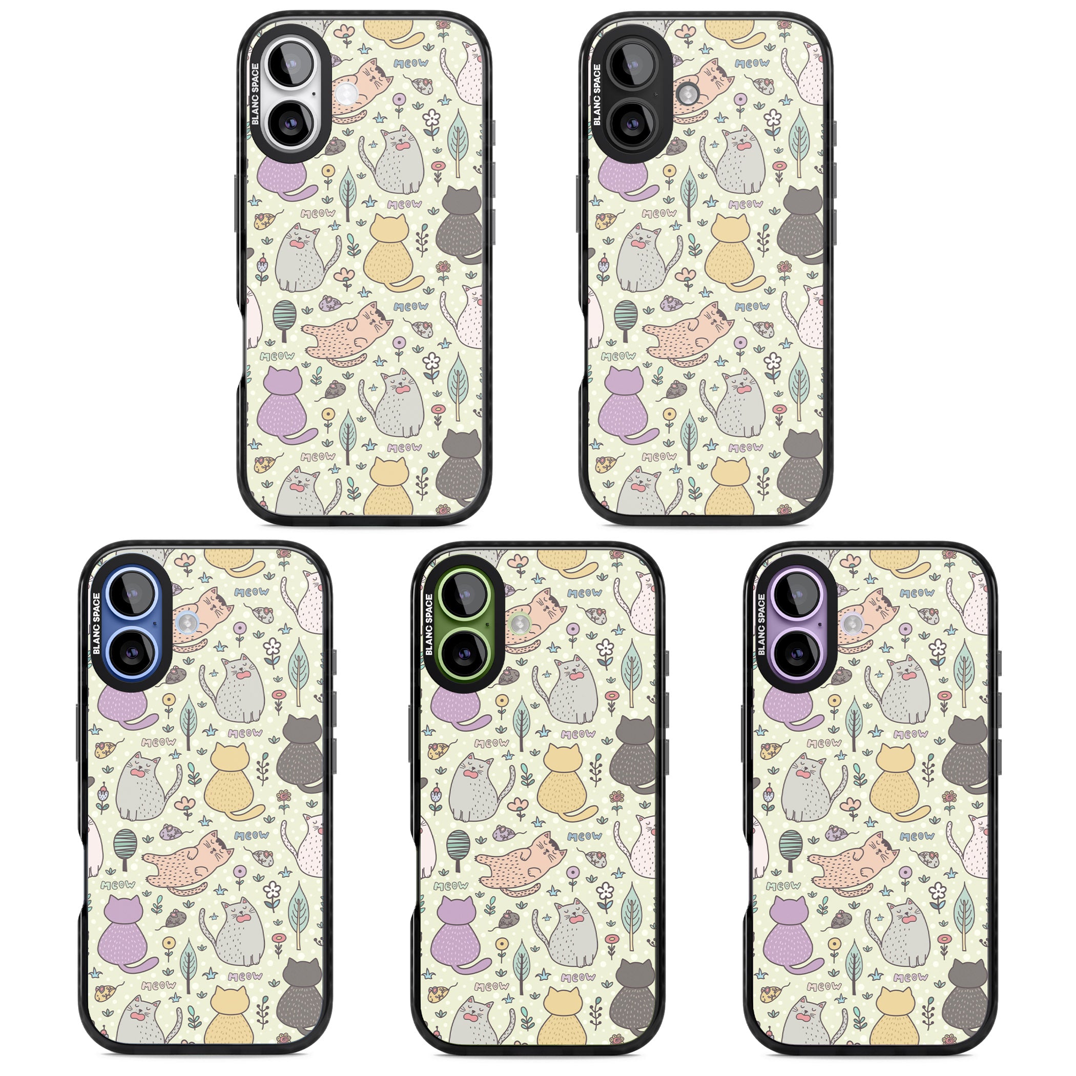 Cat Pattern Cream iPhone 17 Impact Pro Black Phone Case APT Impact Protection