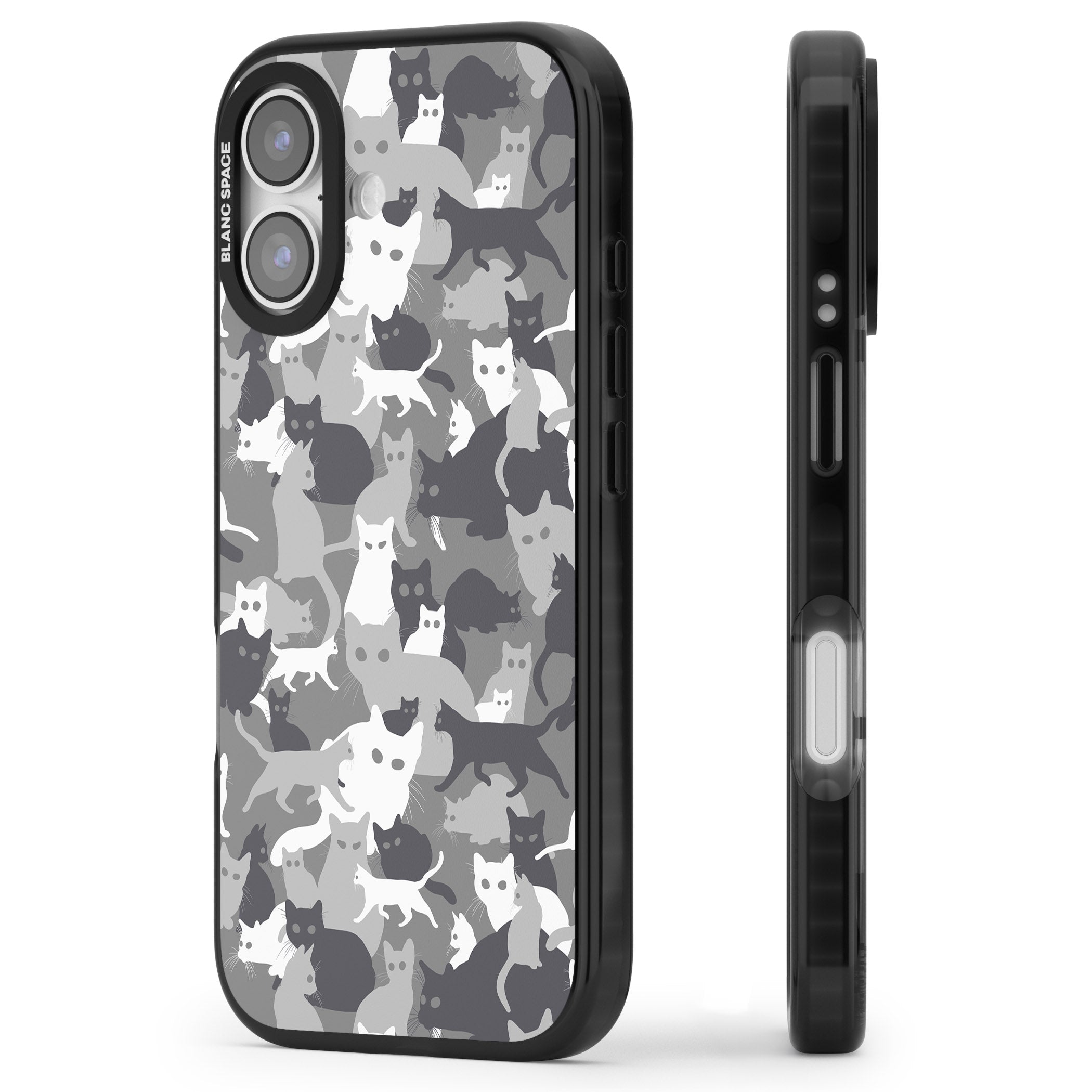 Dark Grey Cat Camouflage iPhone 17 Impact Pro Black Phone Case Side Profile