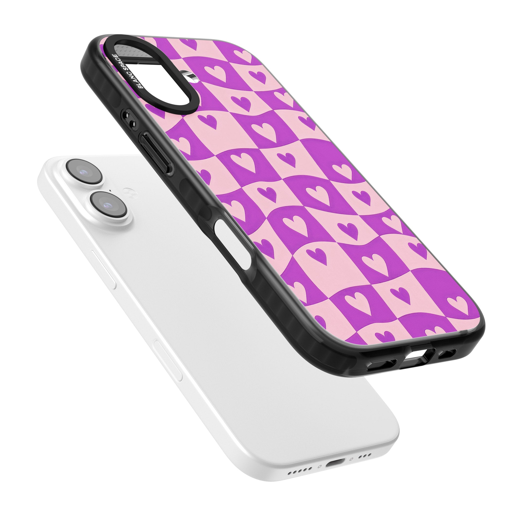 Purple Wavy Checked Hearts iPhone 17 Impact Pro Black Phone Case Colours