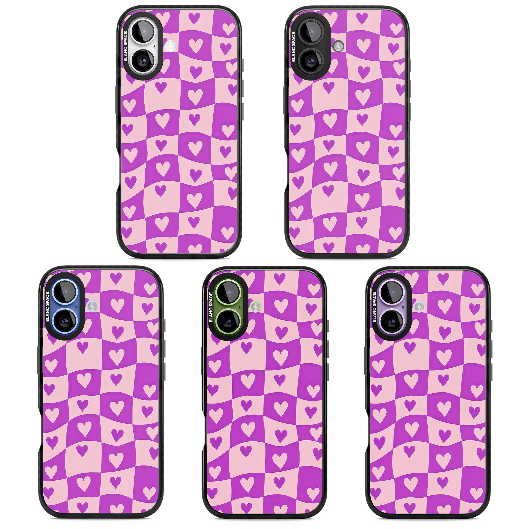 Purple Wavy Checked Hearts iPhone 17 Impact Pro Black Phone Case APT Impact Protection